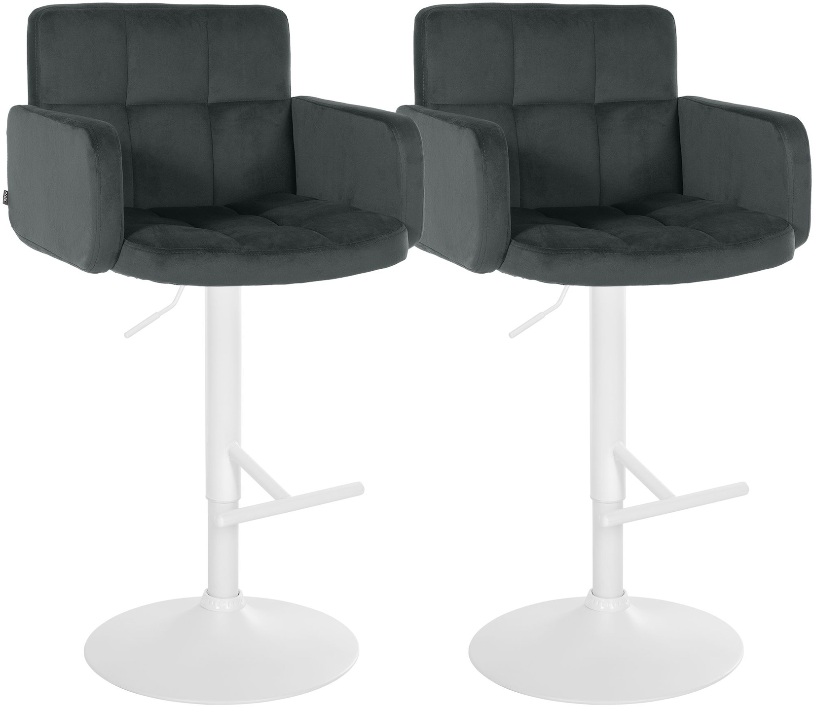 CLP Barhocker 2er Set mit Lehne Los Angeles, Barstuhl gepolstert Samt, Tresenstuhl mit Fußstütze höhenverstellbar und drehbar, bis 150 kg