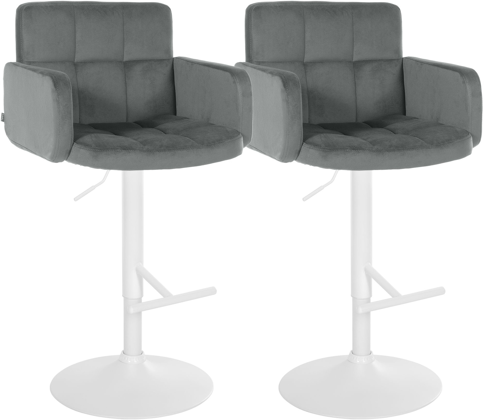 CLP Barhocker 2er Set mit Lehne Los Angeles, Barstuhl gepolstert Samt, Tresenstuhl mit Fußstütze höhenverstellbar und drehbar, bis 150 kg