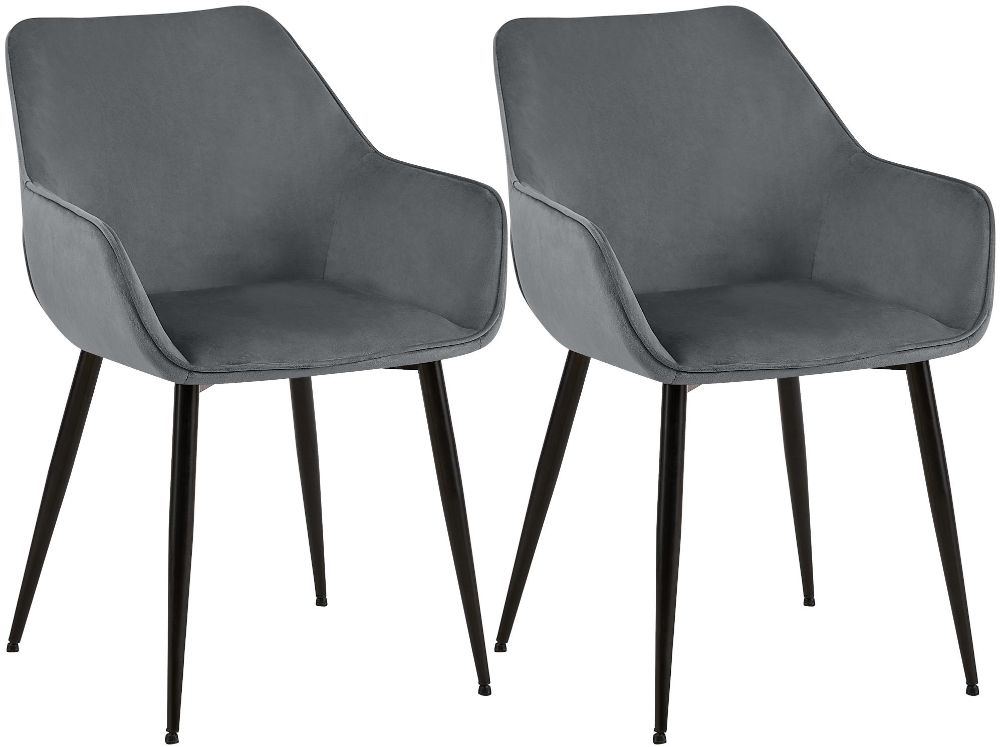 CLP Esszimmerst&uuml;hle 2er Set gepolstert mit Lehne Luena, K&uuml;chenstuhl mit Samt oder Stoff, Sessel Metallgestell schwarz bis 150 kg belastbar 