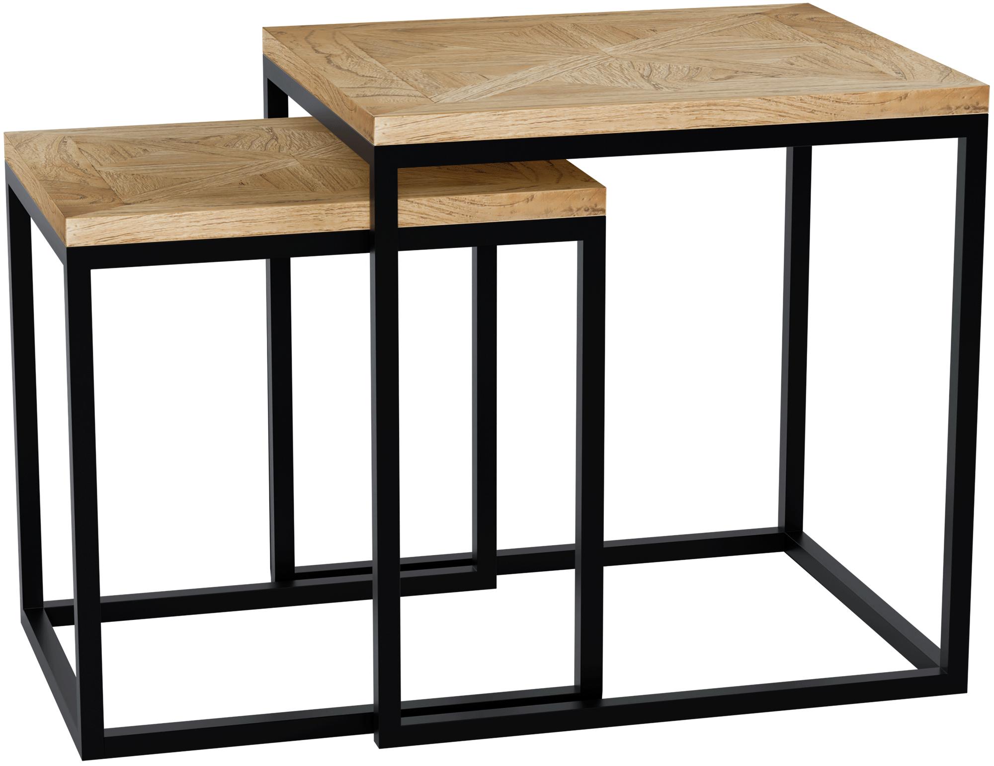 CLP Beistelltisch 2er Set Holz Talero, platzsparende Satztische, Couchtische modern mit Metallgestell, Wohnzimmertische aus Mindiholz 
