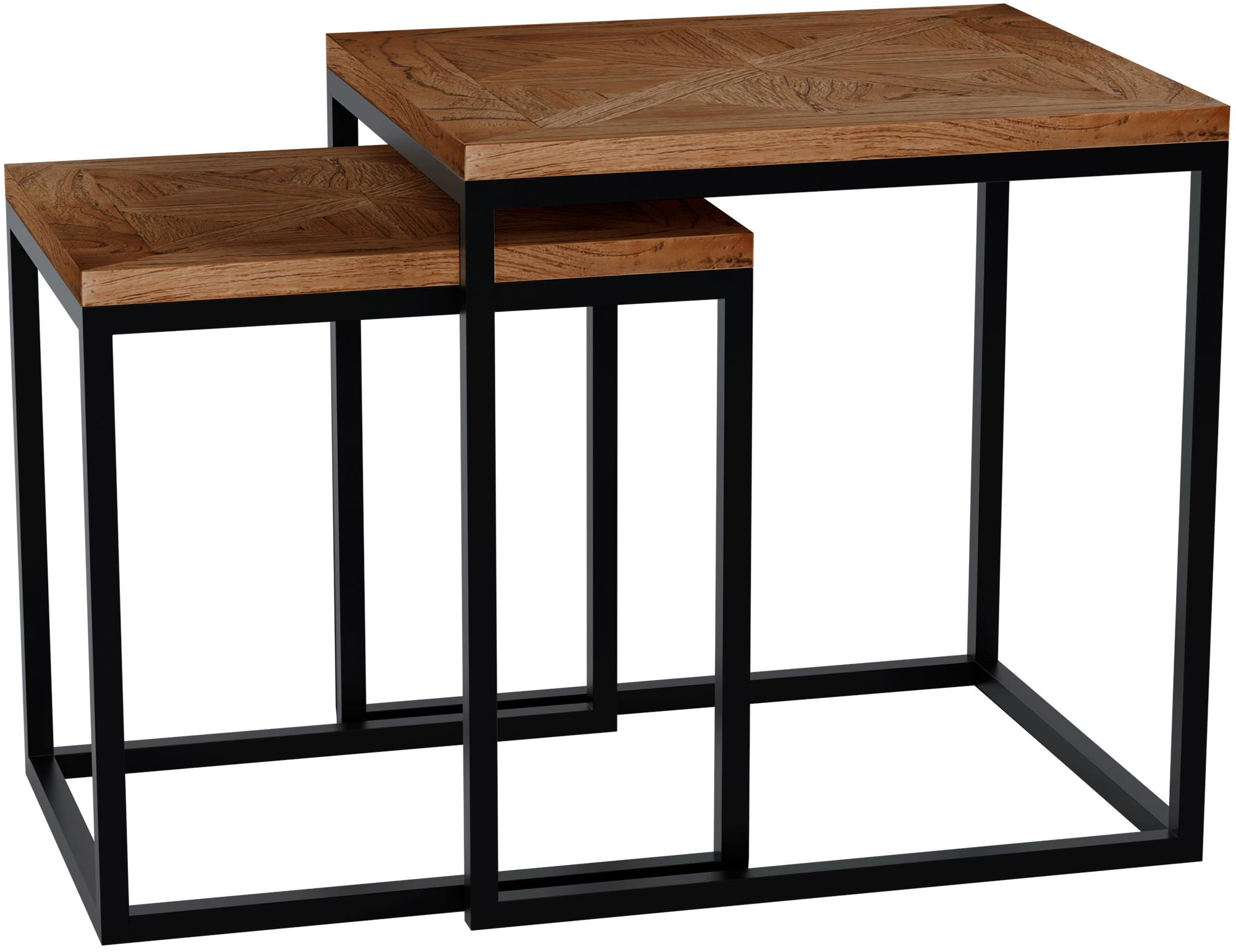 CLP Beistelltisch 2er Set Holz Talero, platzsparende Satztische, Couchtische modern mit Metallgestell, Wohnzimmertische aus Mindiholz 