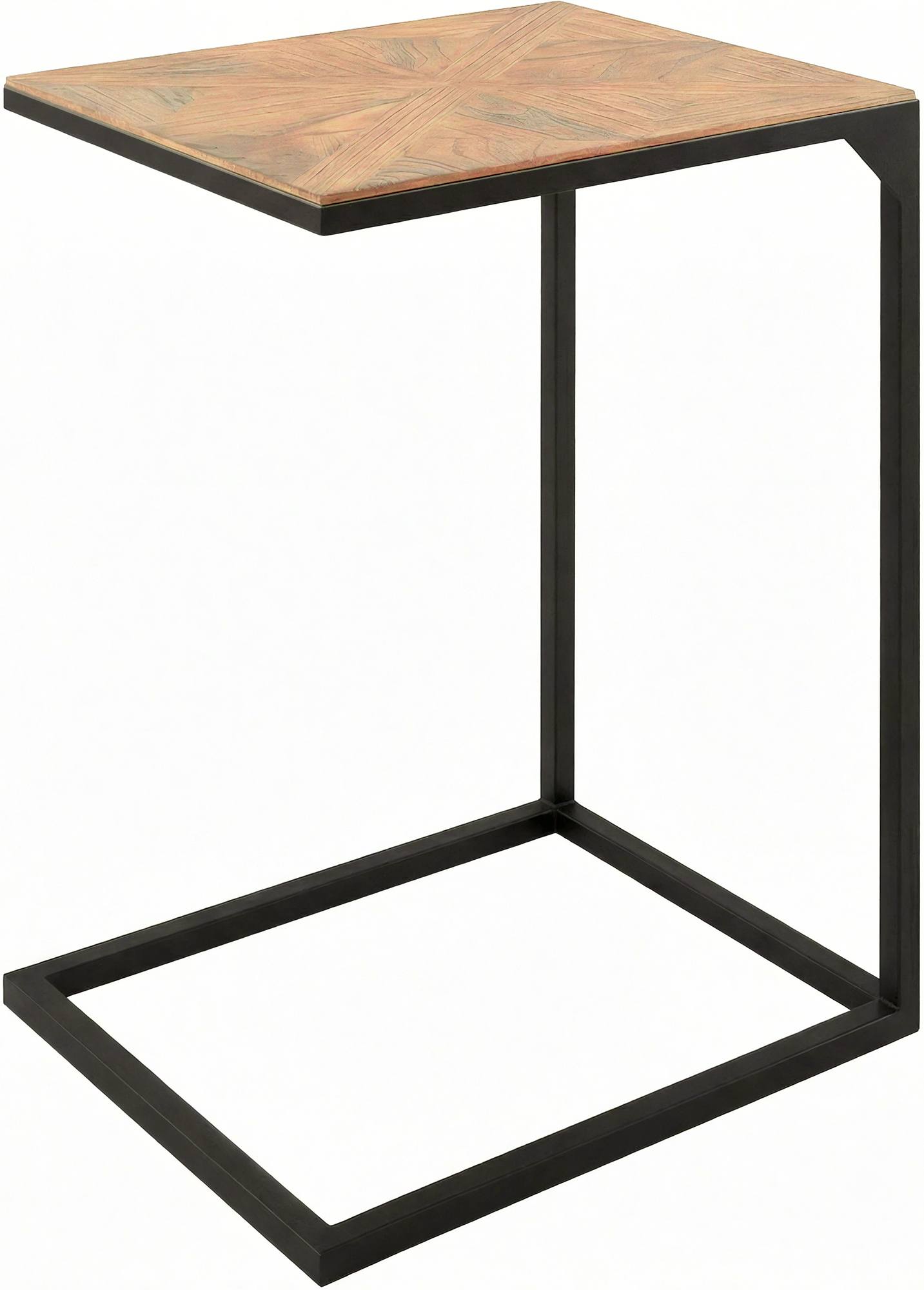 CLP Beistelltisch Couch Holz Velaro, Couchtisch in praktischer C-Form, Wohnzimmertisch modern mit Metallgestell, Tischplatte aus Mindiholz 