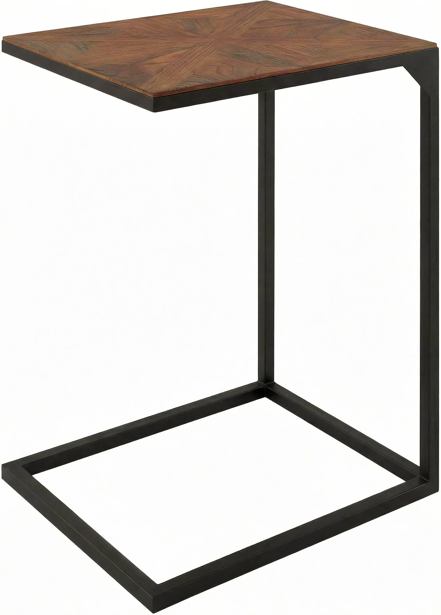 CLP Beistelltisch Couch Holz Velaro, Couchtisch in praktischer C-Form, Wohnzimmertisch modern mit Metallgestell, Tischplatte aus Mindiholz 