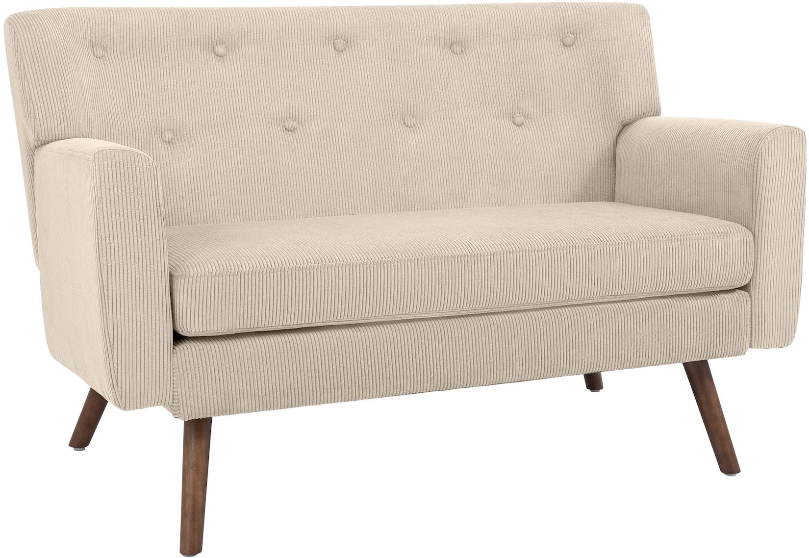 CLP Sofa 2-Sitzer mit Cordbezug Kioni, Couch bequem für Wohnzimmer, komfortabel gepolstert, bis 240 kg belastbar, Beine aus Kautschukholz