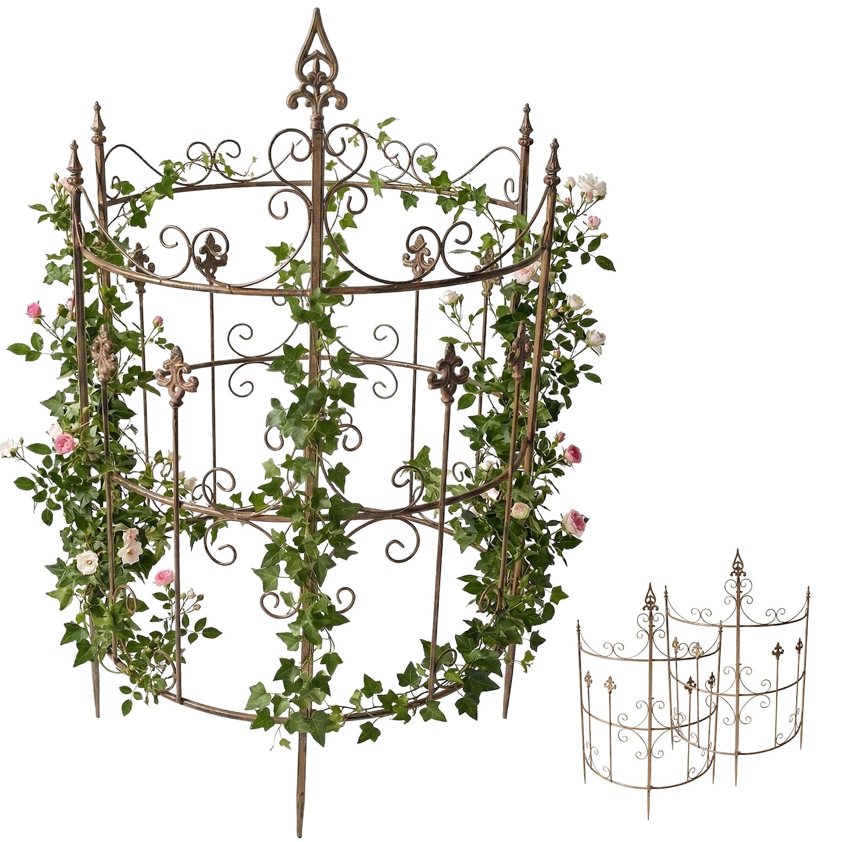 CLP Rankgitter Metall 2er Set Klivia, dekorative Rankhilfe mit Zierspitzen, leicht montierbar, ideal für Rosen und Clematis im Garten