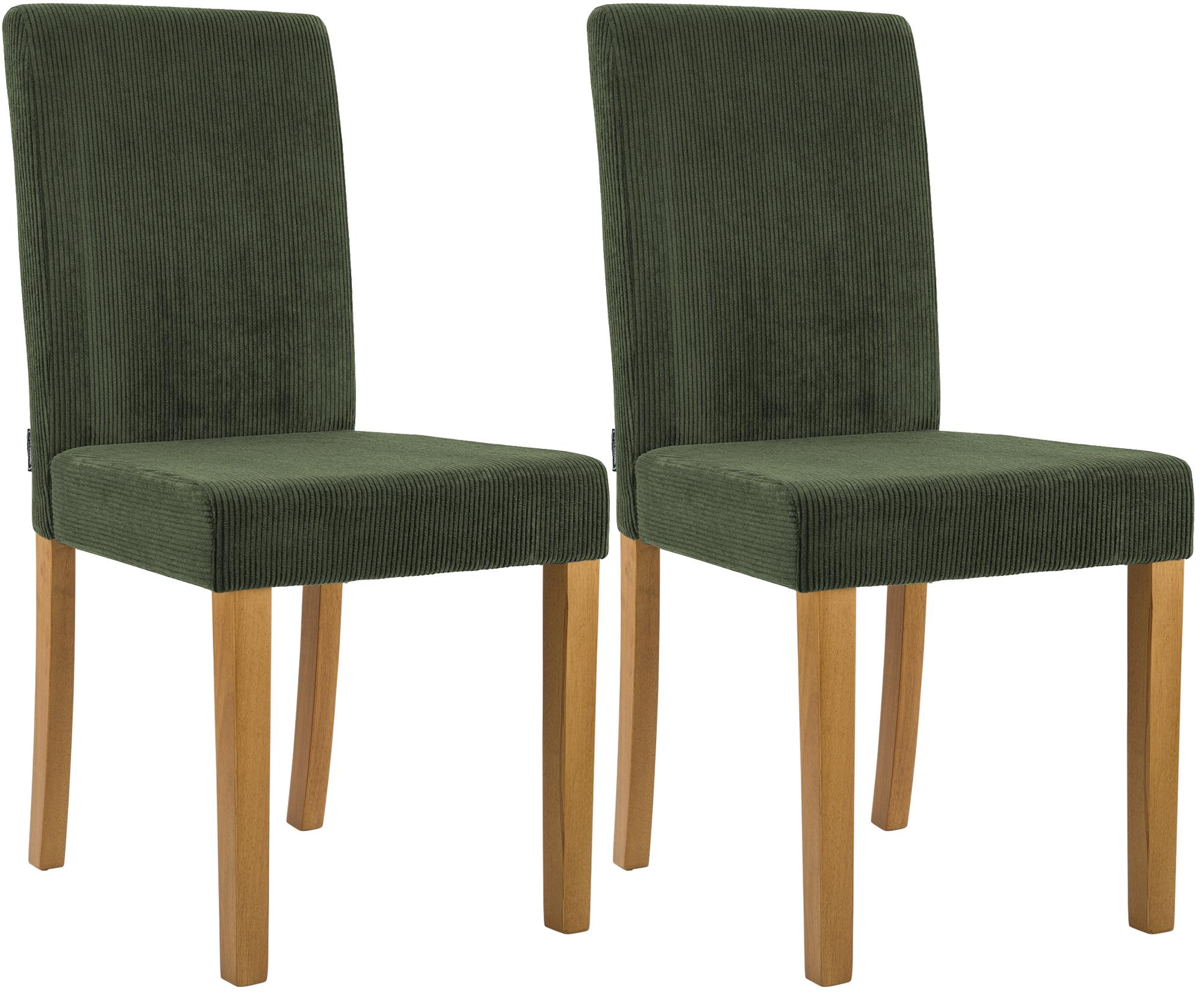 CLP Esszimmerstuhl 2er Set gepolstert mit Lehne Ina, K&uuml;chenstuhl mit Bezug aus Cord, stabiles Gestell aus Holz 