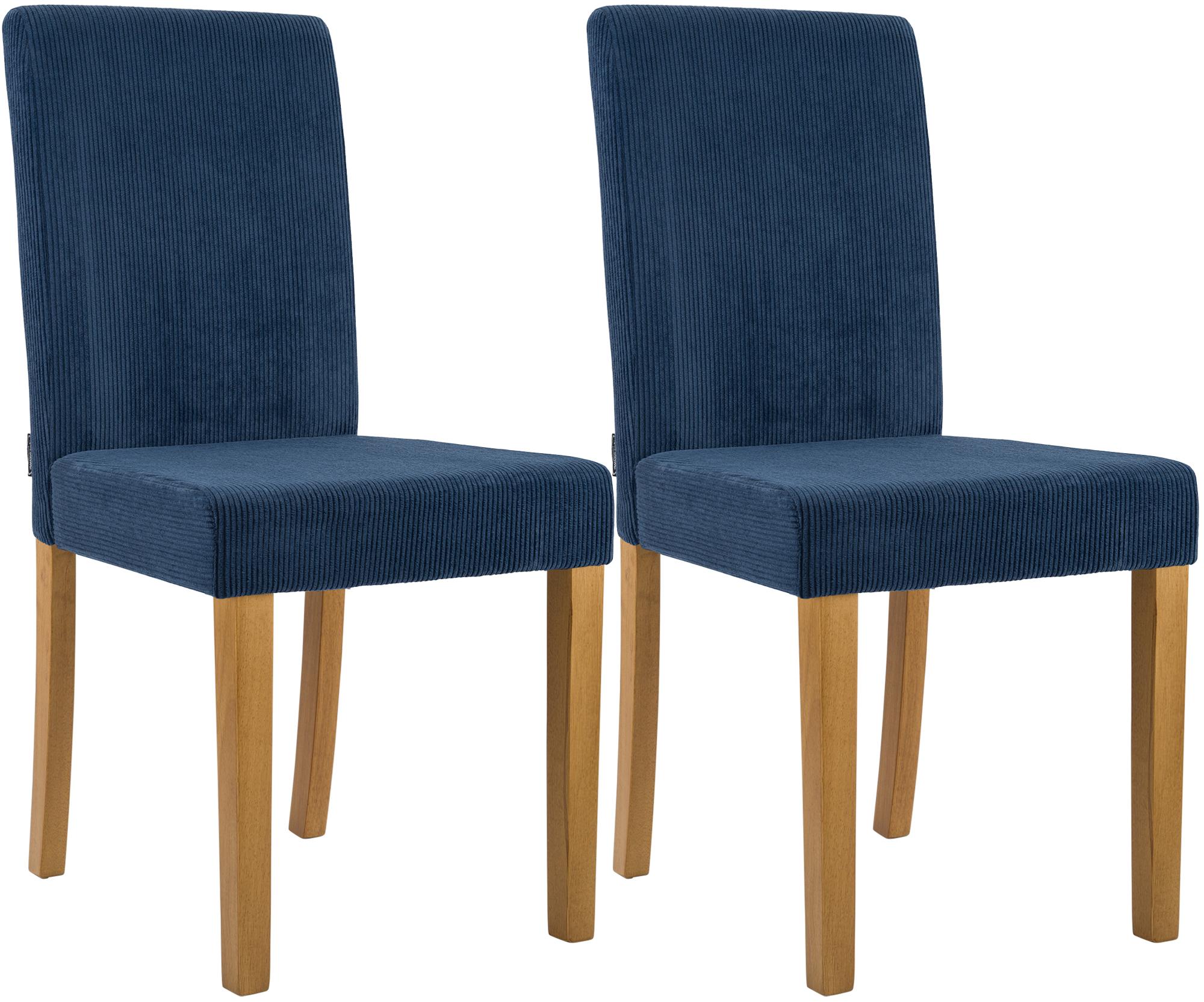 CLP Esszimmerstuhl 2er Set gepolstert mit Lehne Ina, K&uuml;chenstuhl mit Bezug aus Cord, stabiles Gestell aus Holz 