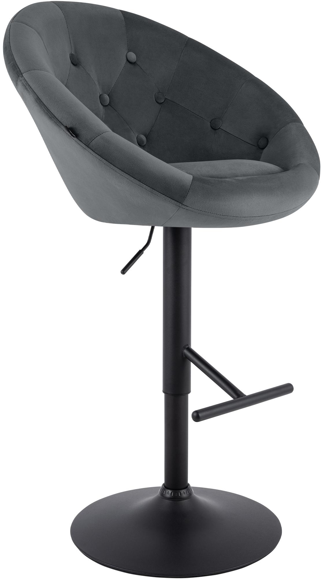CLP Barhocker h&ouml;henverstellbar mit Lehne London, Barstuhl gepolstert Samtbezug, Tresenstuhl mit Metallgestell 360&deg; drehbar 
