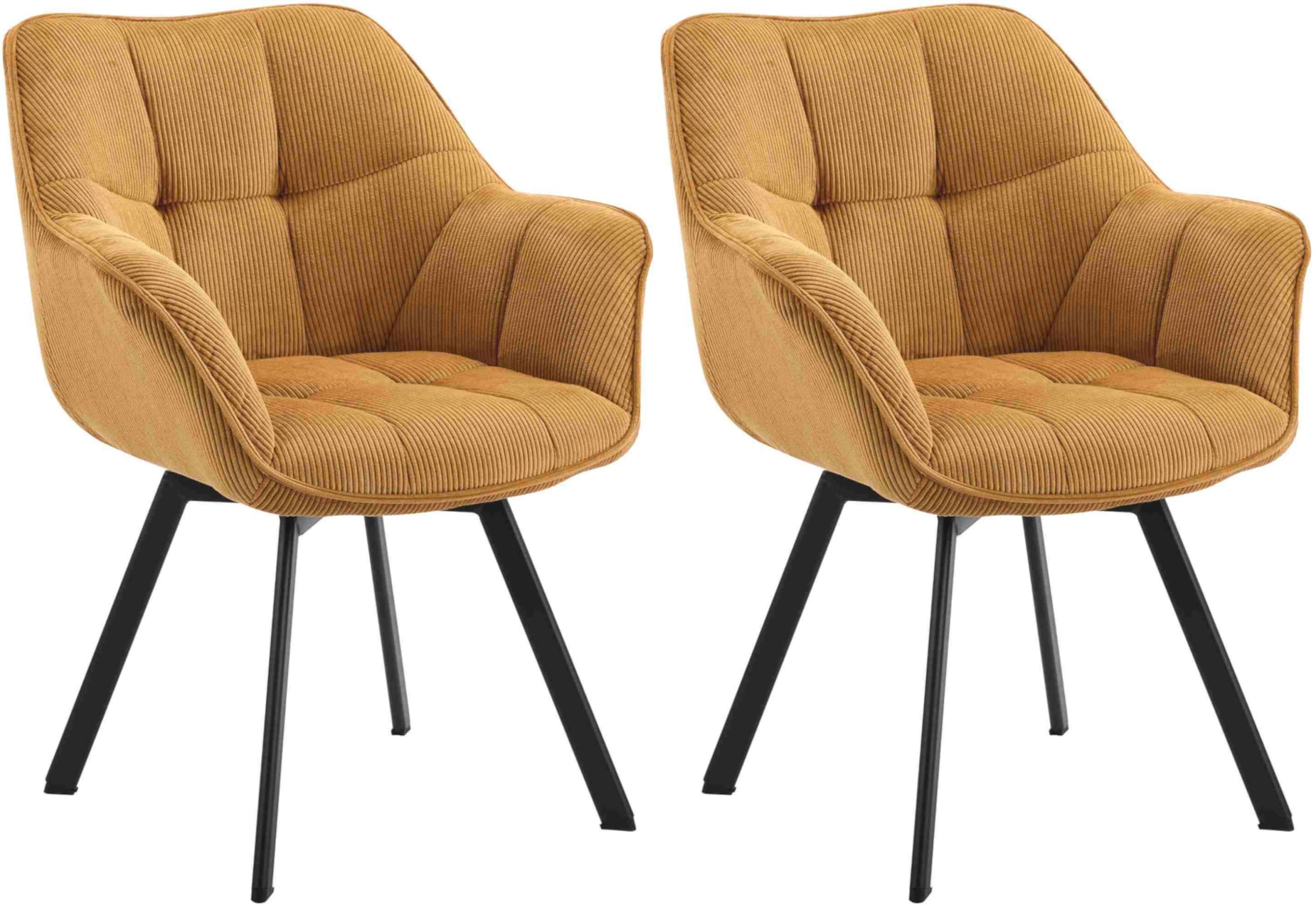 CLP Esszimmerstuhl 2er Set ergonomisch Jordi Cord, drehbar mit Armlehnen, Polstersessel, 4-Fu&szlig;-Metallgestell, bis 150 kg, mit Bodenschonern 