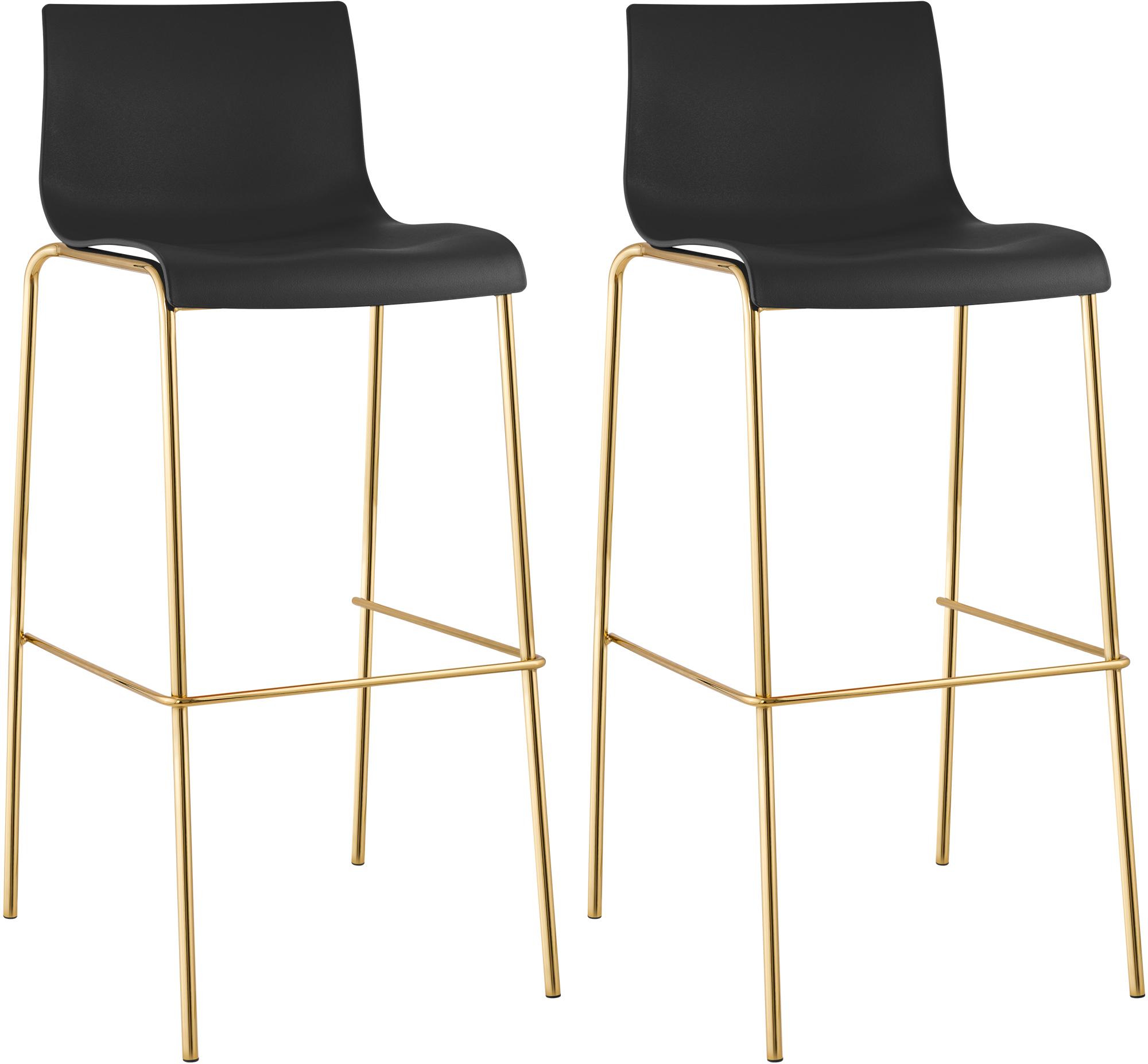CLP Barhocker 2er Set stapelbar mit Fu&szlig;ablage Hover, Barstuhl mit Sitz aus Kunststoff, mit Metallgestell in Goldoptik, Tresenhocker bis 150 kg 