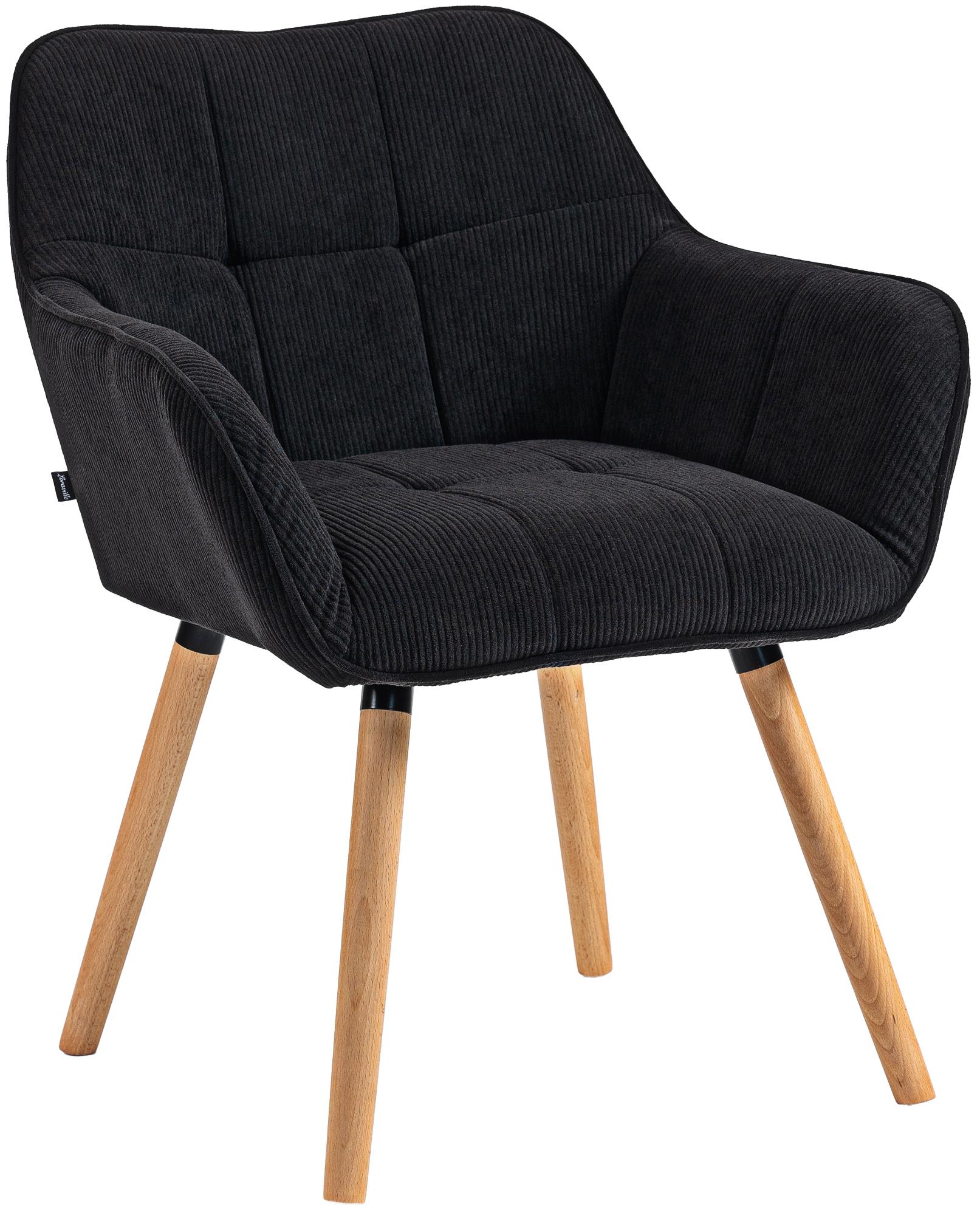 CLP Esszimmerstuhl gepolstert mit Lehne Vienna, K&uuml;chenstuhl mit Cordbezug, Sessel mit Holzgestell bis 150 kg belastbar 