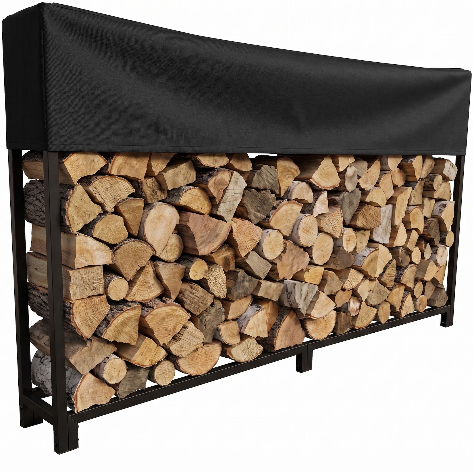 CLP Kaminholzständer außen 200x25x115 cm Meriden, Brennholzregal aus Stahl verzinkt mit Abdeckung aus 600D-Polyester, für außen und innen