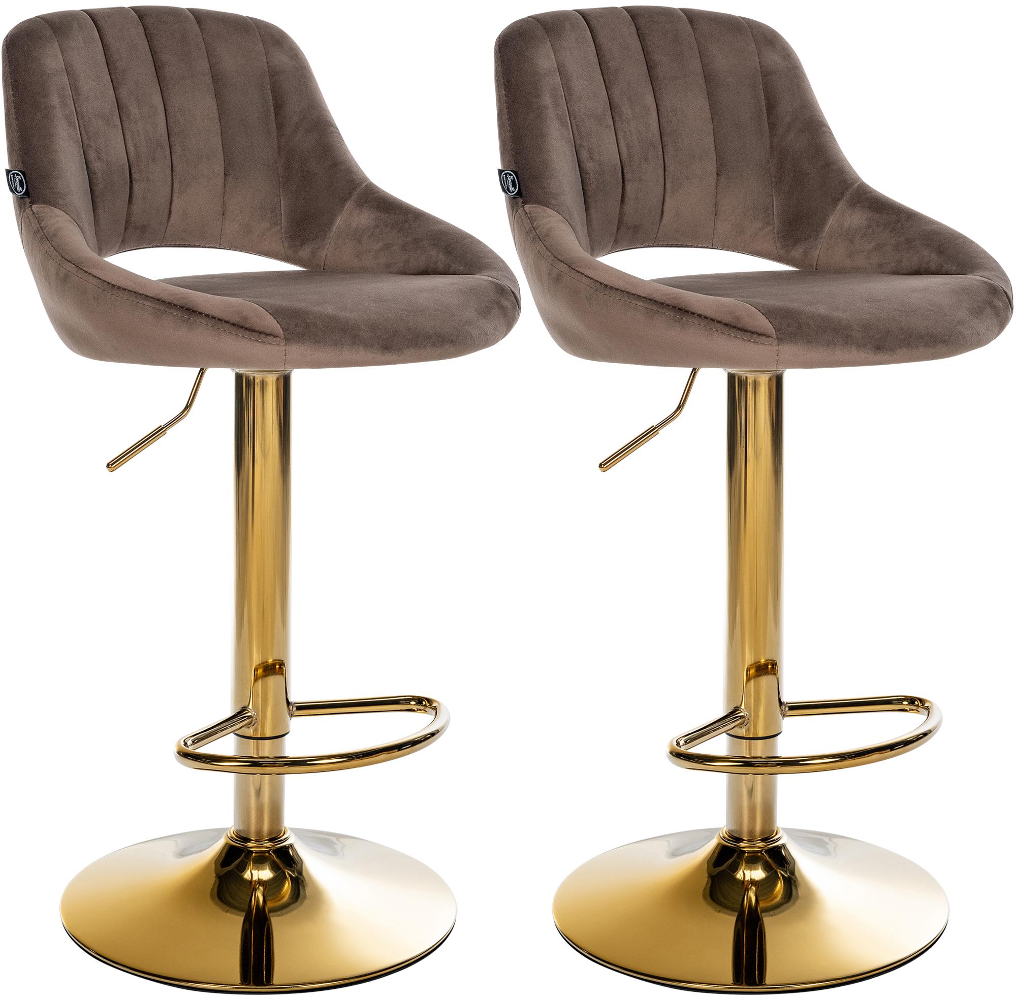 CLP Barhocker 2er Set h&ouml;henverstellbar mit Lehne Milet, Barst&uuml;hle gepolstert Samtbezug, Tresenst&uuml;hle mit Metallgestell drehbar 