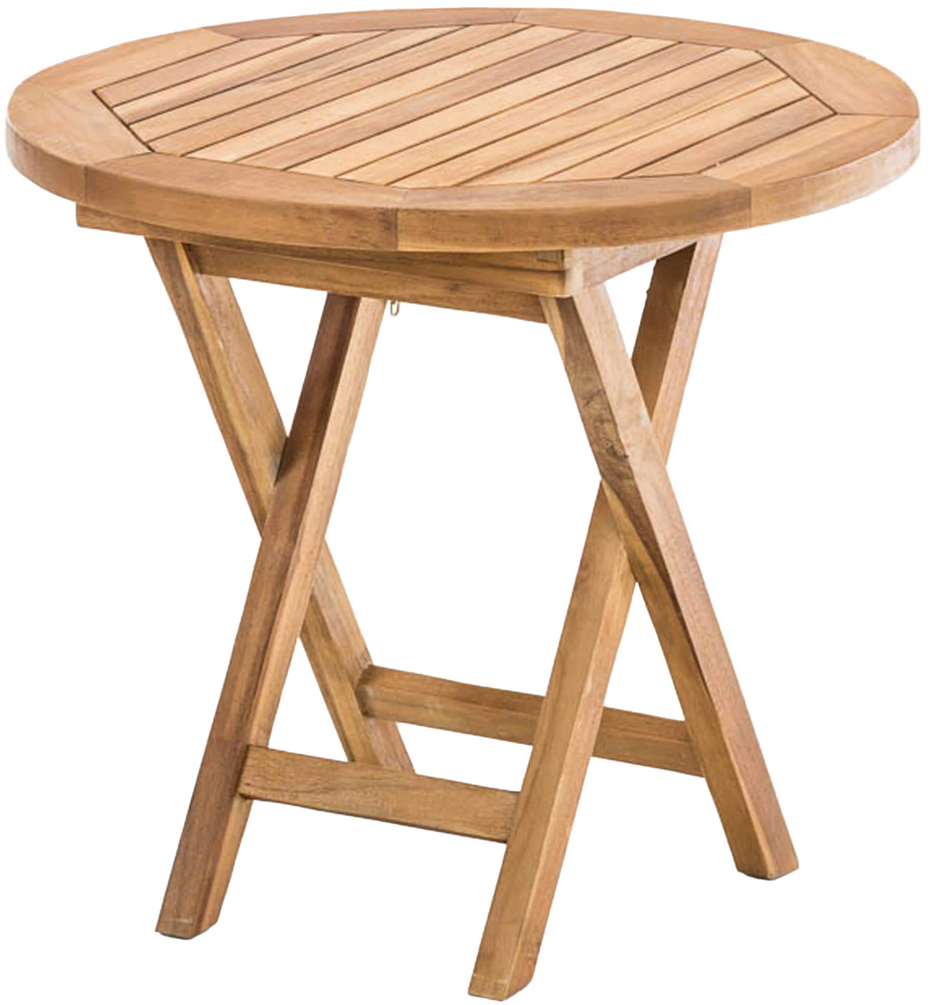 CLP Teakholz Beistelltisch, klappbarer Gartentisch Maharao, Tisch rund, wetterfest und platzsparend f&uuml;r Balkon, Garten & Wohnbereich 