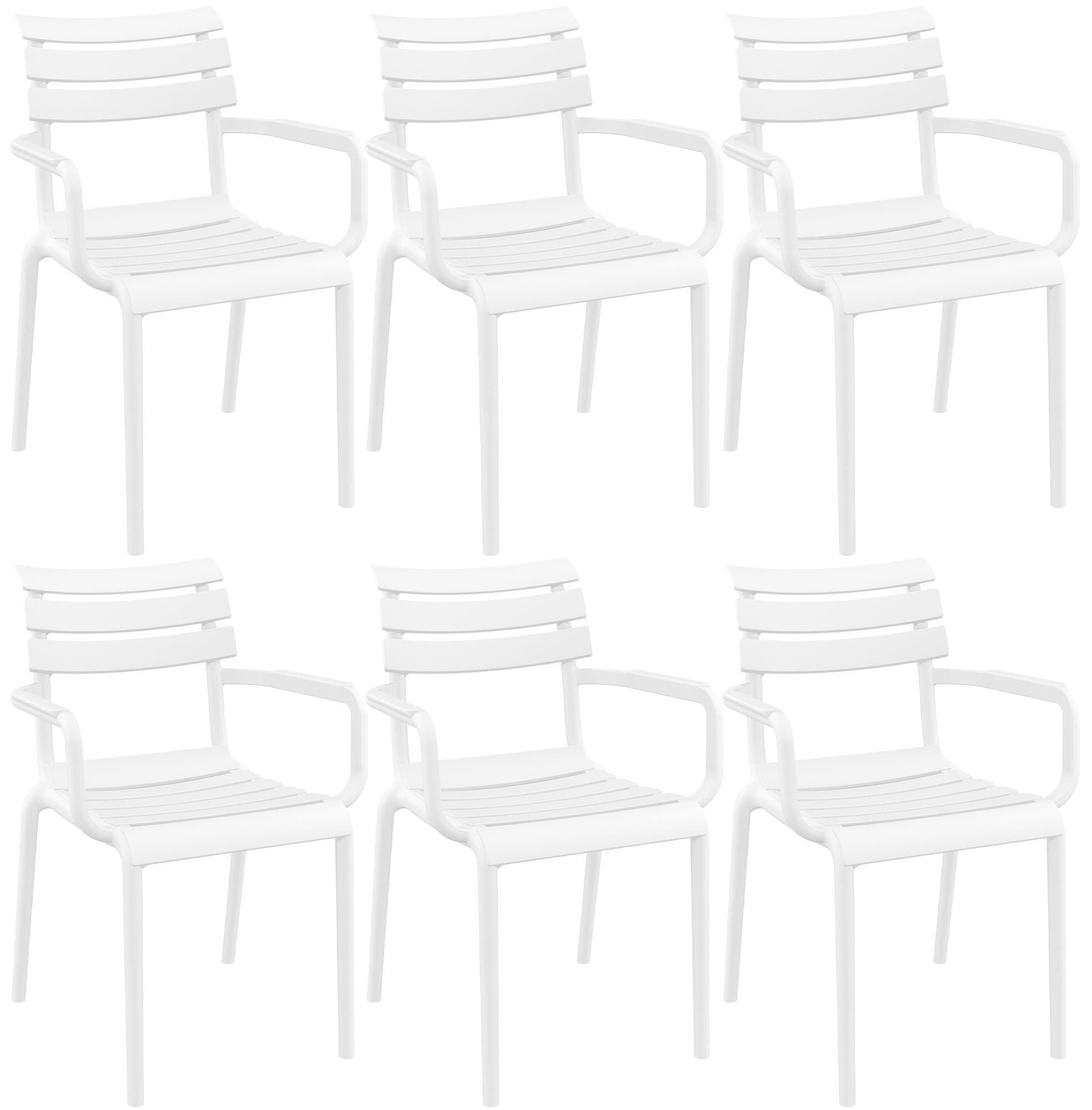 CLP 6er Set Gartenst&uuml;hle mit Armlehnen Paris , wetterfeste Kunststoffst&uuml;hle stapelbar, Outdoorstuhl UV-best&auml;ndig bis 160 kg belastbar 