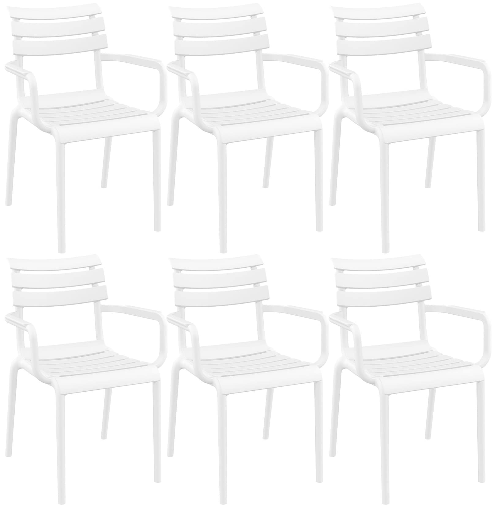 CLP 6er Set Gartenstühle mit Armlehnen Paris , wetterfeste Kunststoffstühle stapelbar, Outdoorstuhl UV-beständig bis 160 kg belastbar