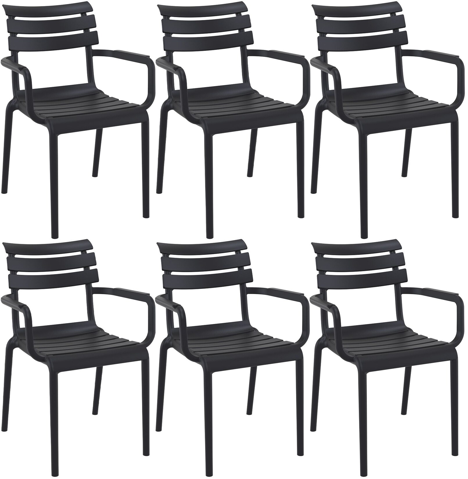 CLP 6er Set Gartenstühle mit Armlehnen Paris , wetterfeste Kunststoffstühle stapelbar, Outdoorstuhl UV-beständig bis 160 kg belastbar