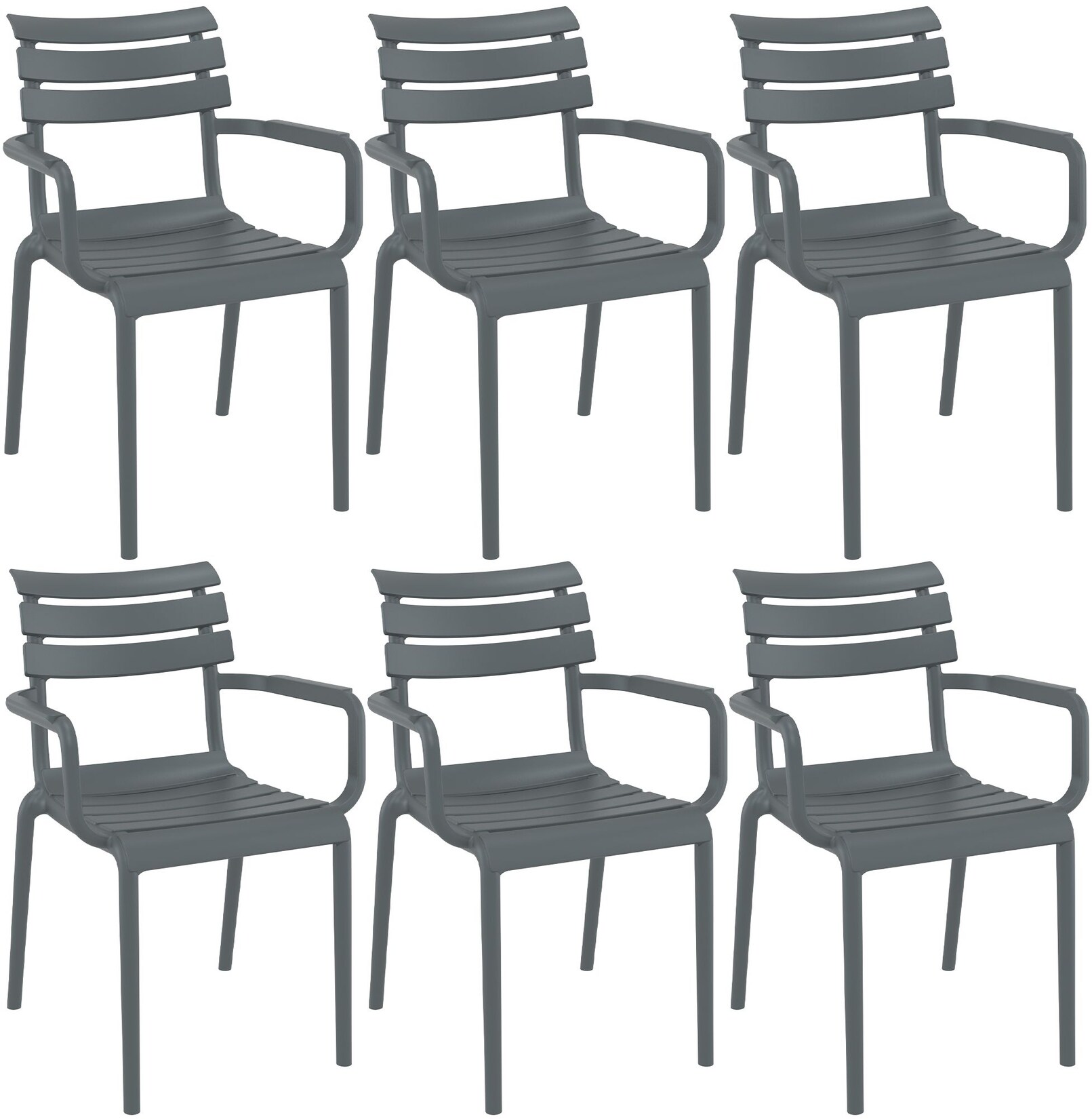 CLP 6er Set Gartenstühle mit Armlehnen Paris , wetterfeste Kunststoffstühle stapelbar, Outdoorstuhl UV-beständig bis 160 kg belastbar