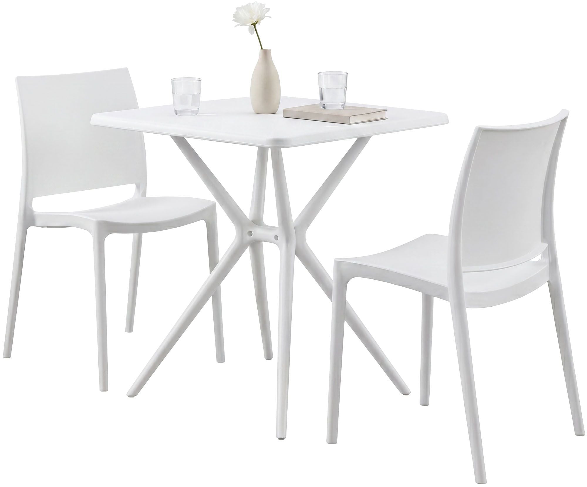 CLP Gartenm&ouml;bel Set stapelbar Amino mit 2 St&uuml;hlen und Tisch, Balkonm&ouml;bel wetterfest aus Kunststoff f&uuml;r Garten, Balkon und Terrasse 