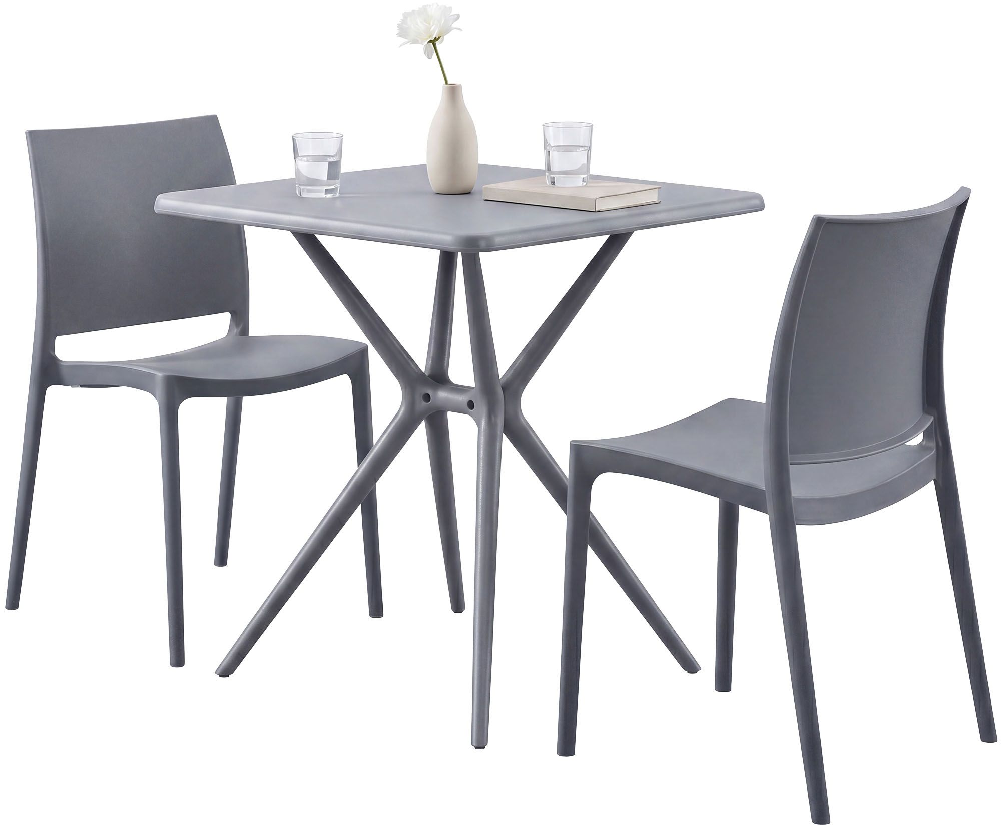 CLP Gartenm&ouml;bel Set stapelbar Amino mit 2 St&uuml;hlen und Tisch, Balkonm&ouml;bel wetterfest aus Kunststoff f&uuml;r Garten, Balkon und Terrasse 