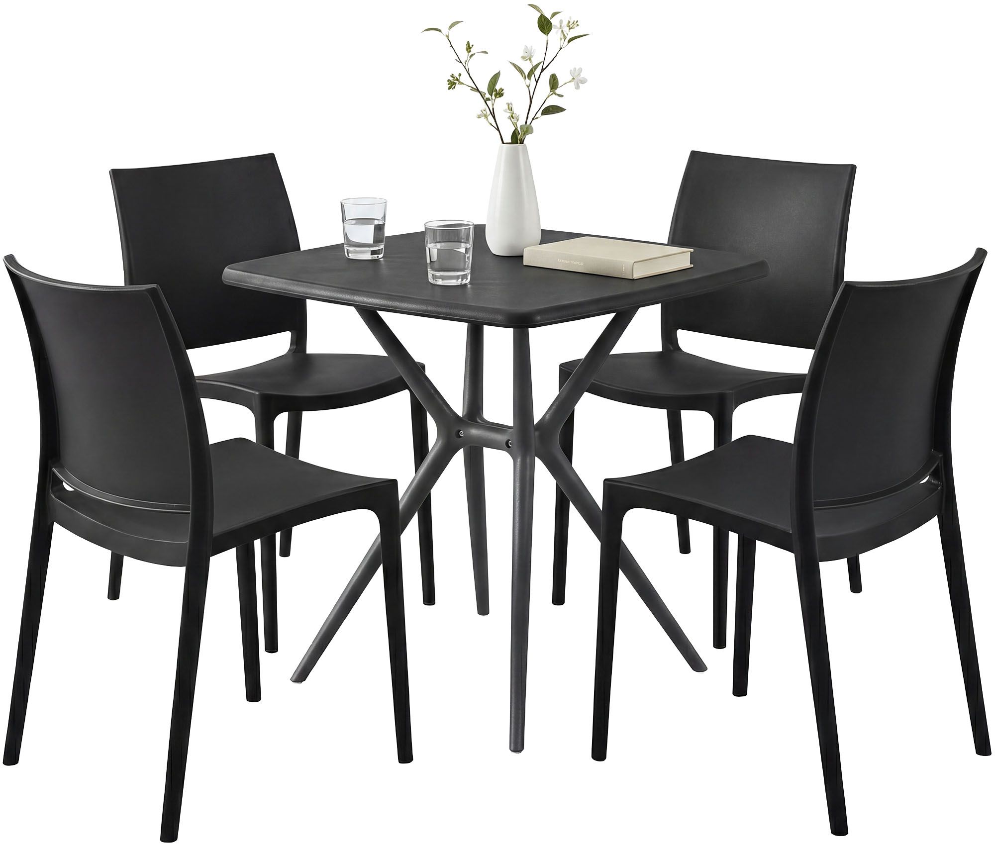 CLP Gartenm&ouml;bel Set stapelbar Amino mit 4 St&uuml;hlen und Tisch, Gartenst&uuml;hle wetterfest aus Kunststoff, Essgruppe f&uuml;r Garten, Terrasse und Balkon 