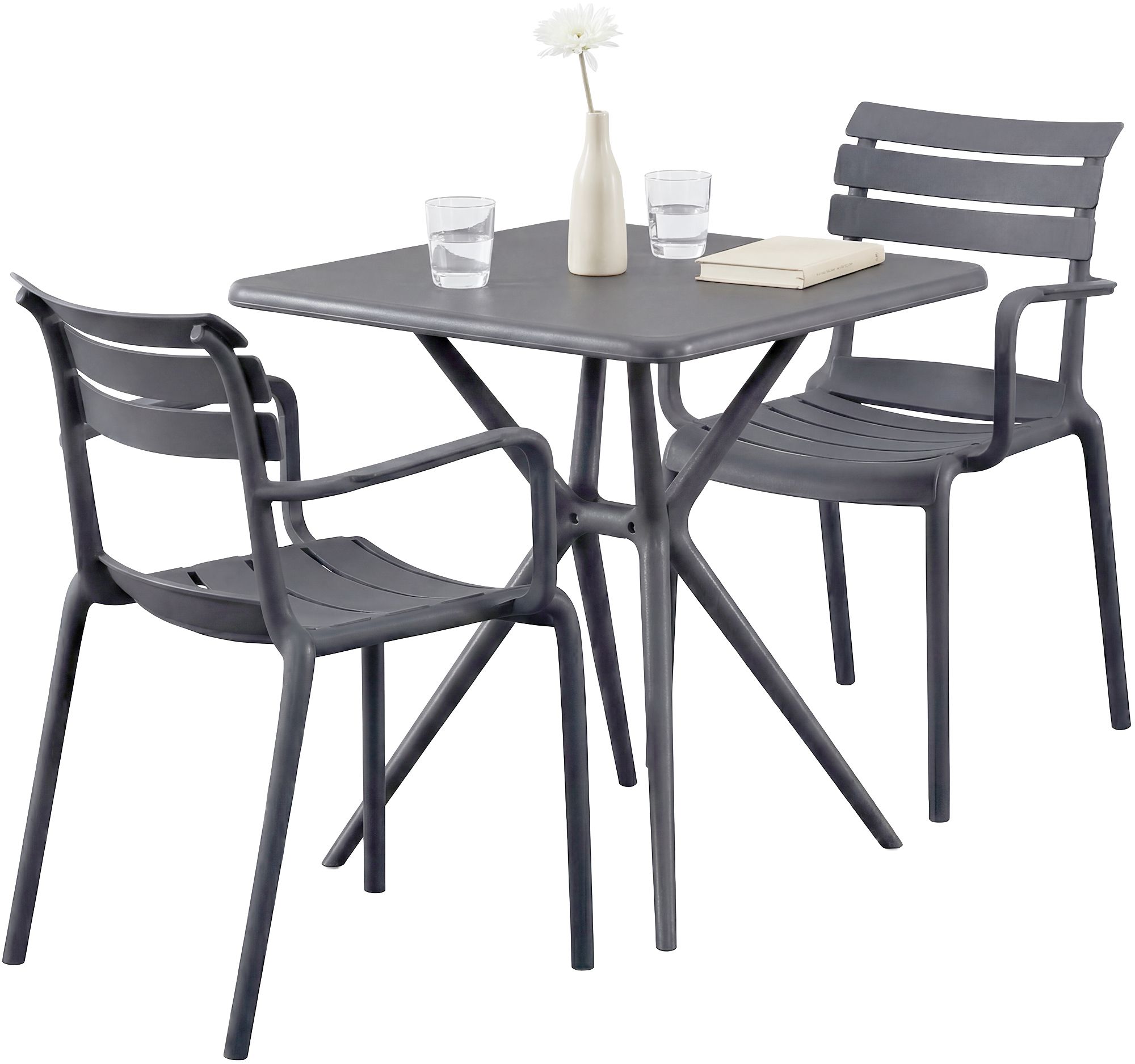 CLP Gartenm&ouml;bel-Set wetterfest Avena, mit 2 Stapelst&uuml;hlen und quadratischem Esstisch 72x72cm, Sitzgruppe f&uuml;r Balkon, Terrasse und Garten 