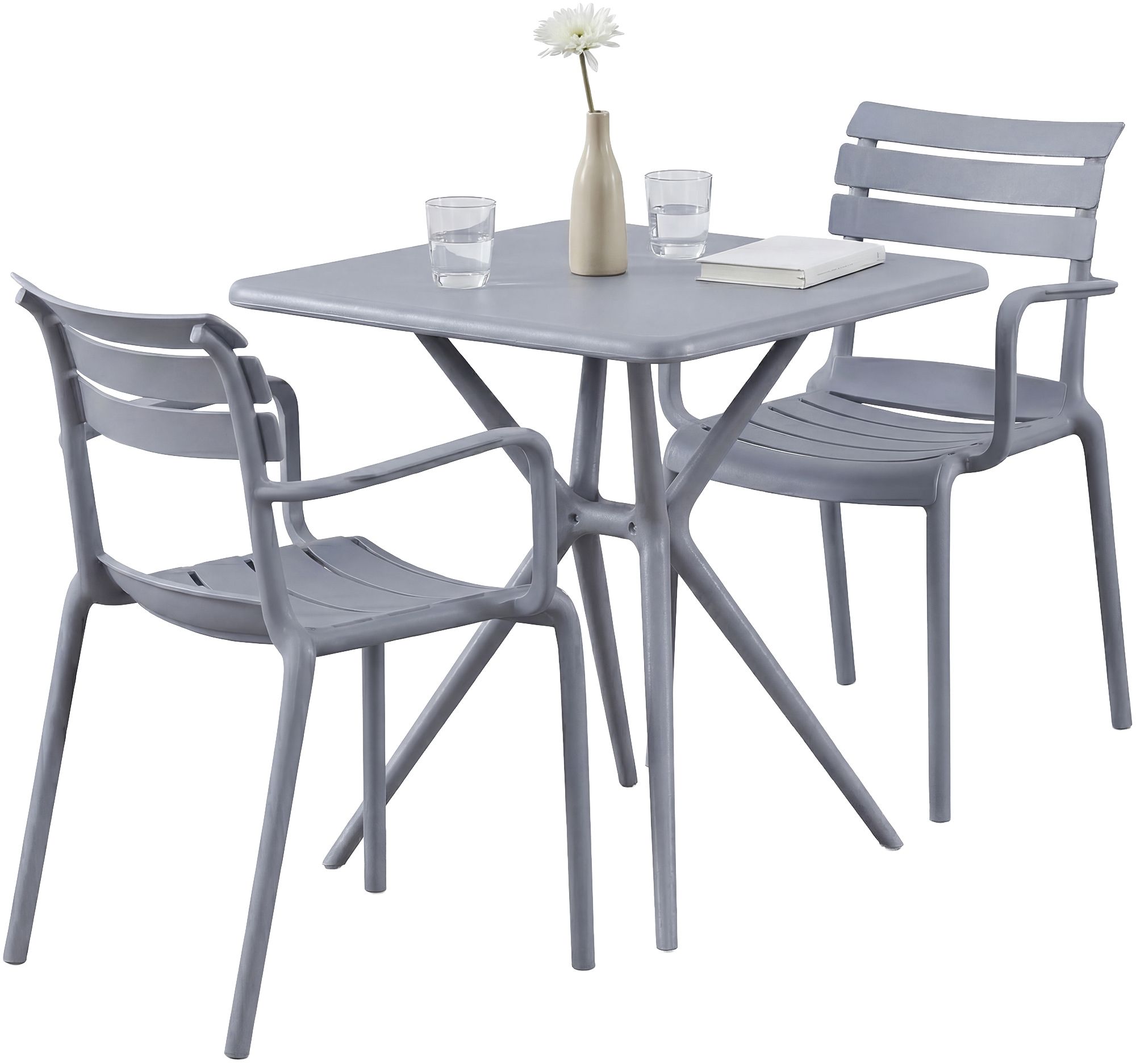 CLP Gartenm&ouml;bel-Set wetterfest Avena, mit 2 Stapelst&uuml;hlen und quadratischem Esstisch 72x72cm, Sitzgruppe f&uuml;r Balkon, Terrasse und Garten 