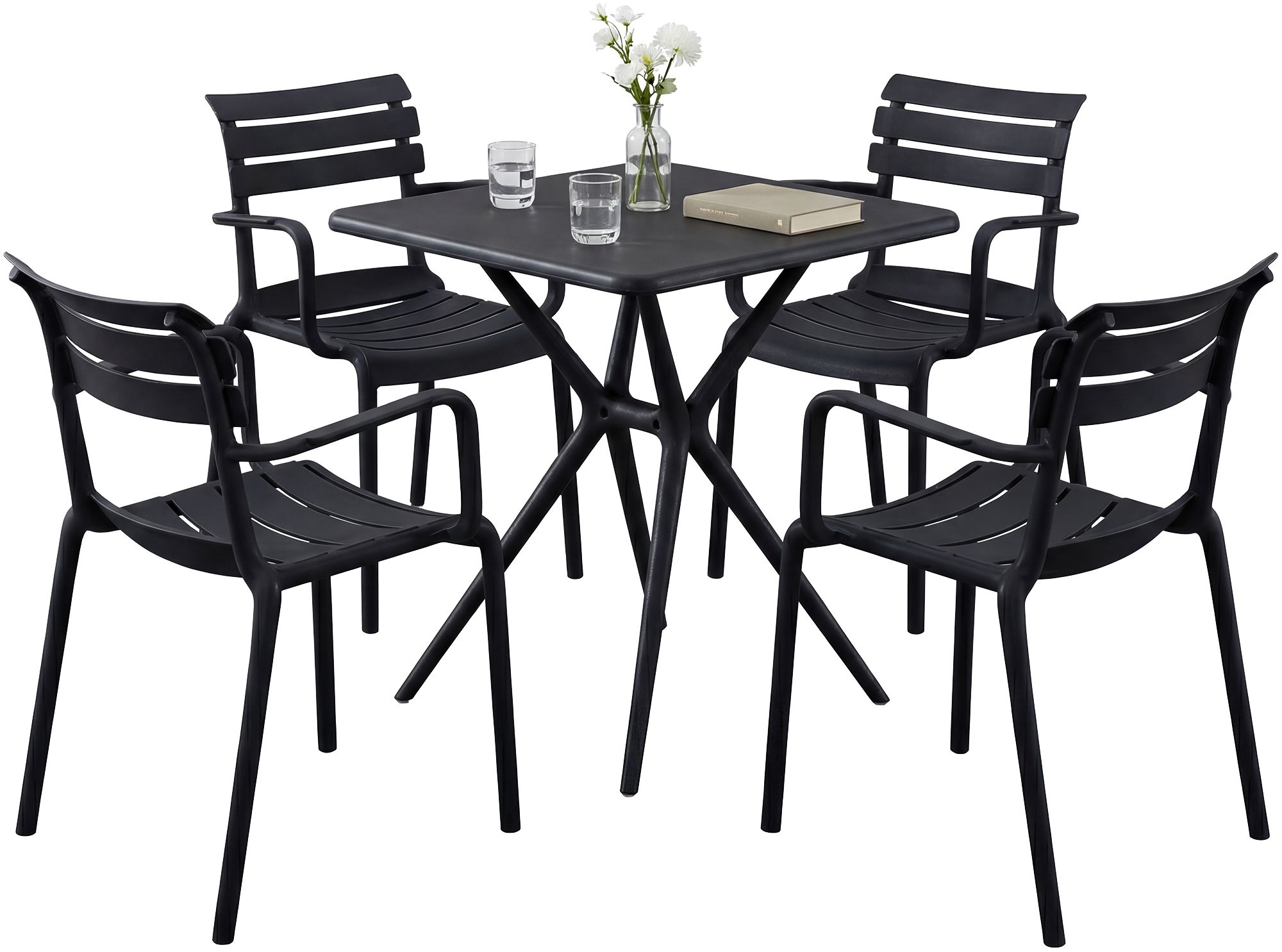 CLP Gartenm&ouml;bel-Set wetterfest Avena, mit 4 Stapelst&uuml;hlen und quadratischem Esstisch 72x72cm, Sitzgruppe f&uuml;r Balkon, Terrasse und Garten 
