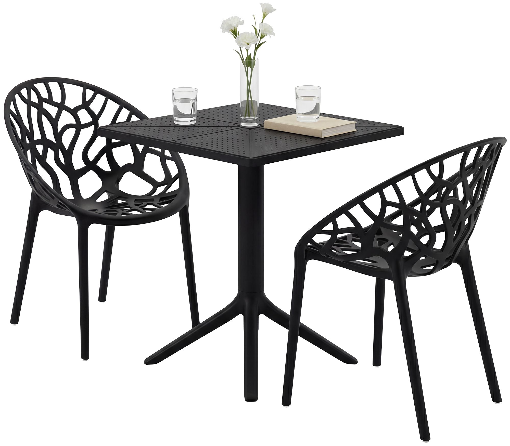 CLP Gartenm&ouml;bel-Set wetterfest Neriva, mit 2 St&uuml;hlen und quadratischem Tisch, 3-teilige Sitzgruppe f&uuml;r Garten, Terrasse und Balkon 