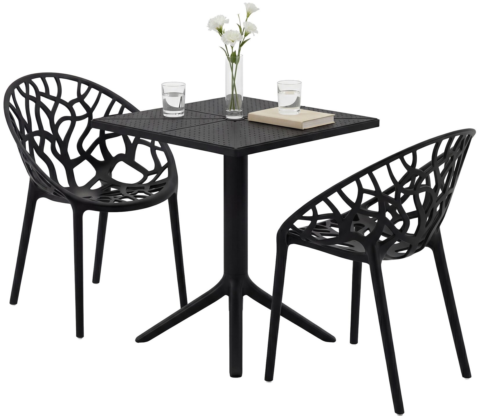 CLP Gartenmöbel-Set wetterfest Neriva, mit 2 Stühlen und quadratischem Tisch, 3-teilige Sitzgruppe für Garten, Terrasse und Balkon