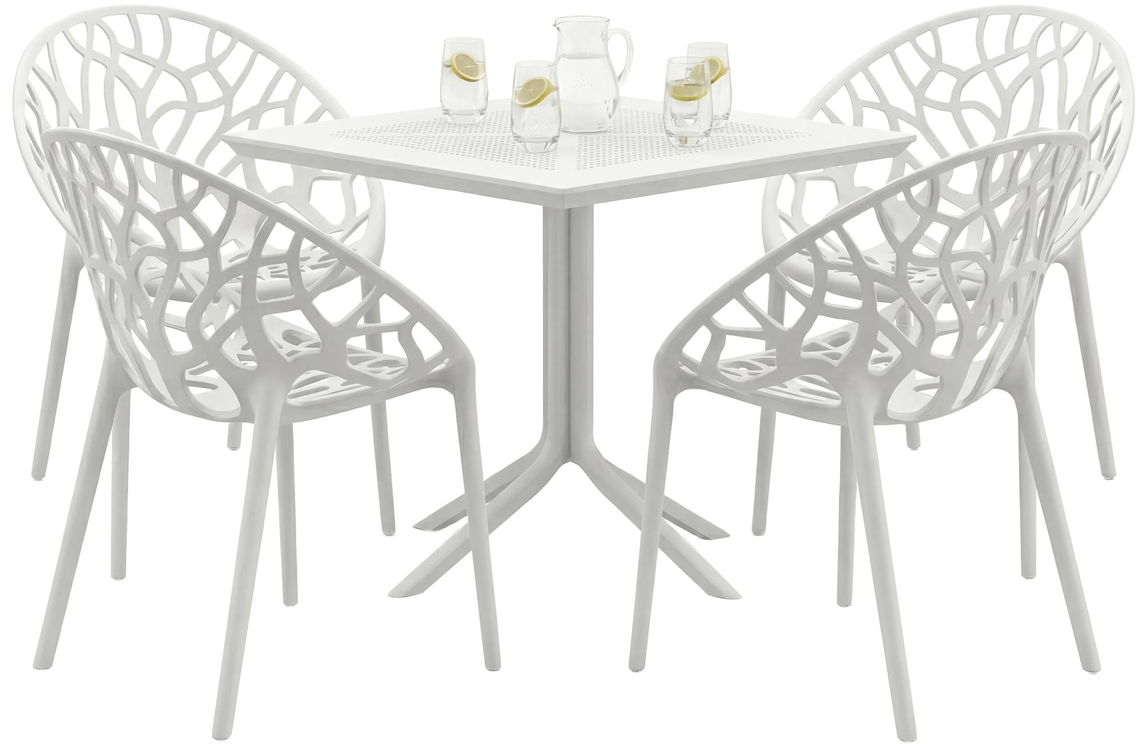 CLP Gartenmöbel-Set stapelbar Avara mit 4 Stühlen, moderne Sitzgruppe für Balkon, Terrasse und Garten, wetterfest aus Kunststoff