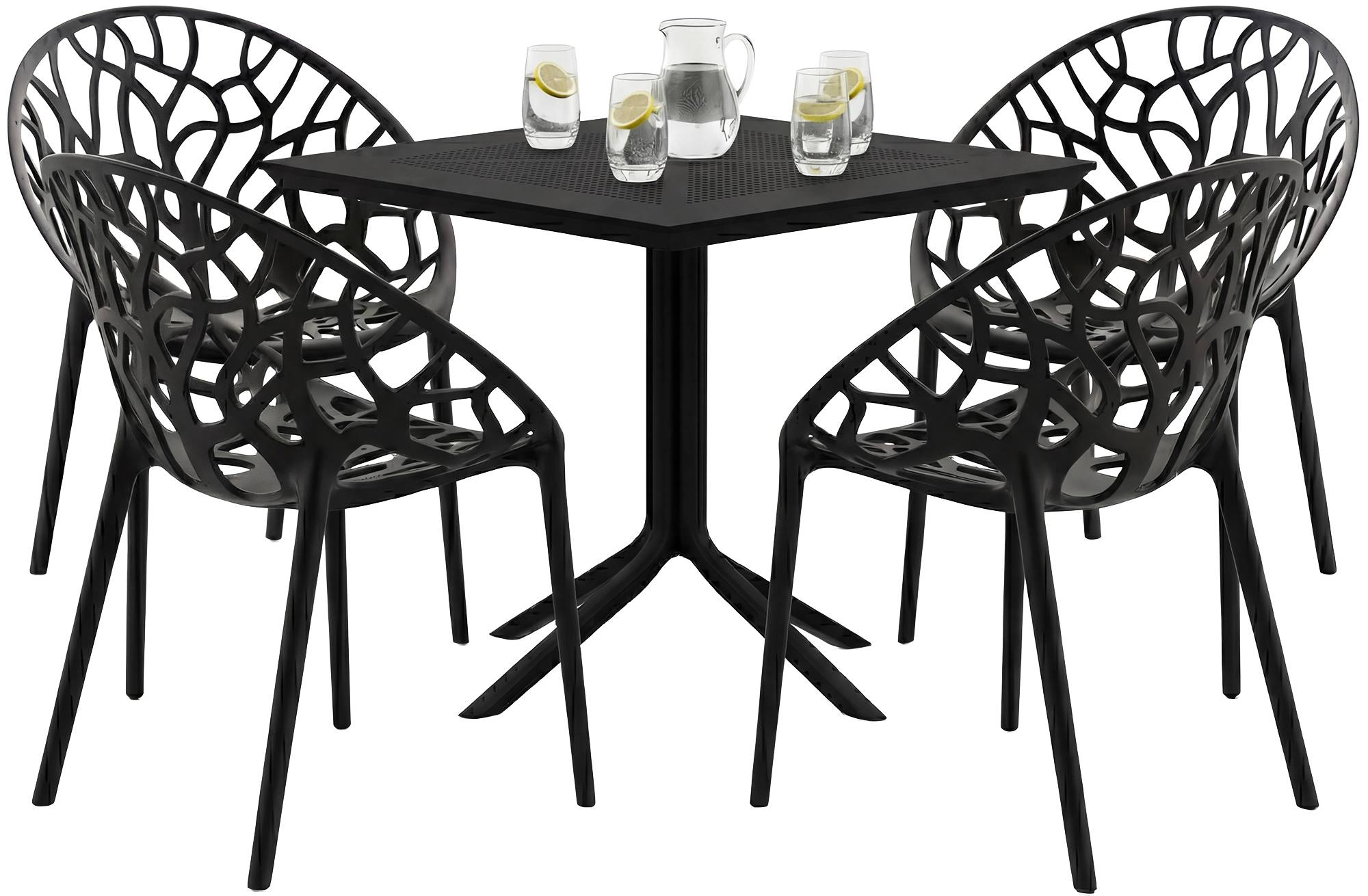 CLP Gartenm&ouml;bel-Set stapelbar Avara mit 4 St&uuml;hlen, moderne Sitzgruppe f&uuml;r Balkon, Terrasse und Garten, wetterfest aus Kunststoff 