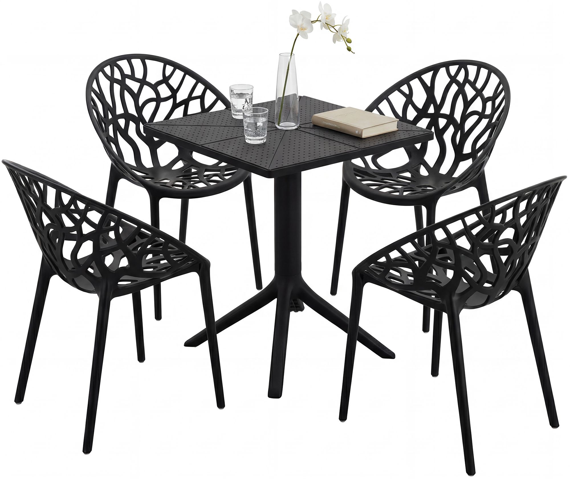 CLP Gartenm&ouml;bel-Set wetterfest Neriva, mit 4 St&uuml;hlen und quadratischem Tisch, 5-teilige Sitzgruppe f&uuml;r Garten, Terrasse und Balkon 