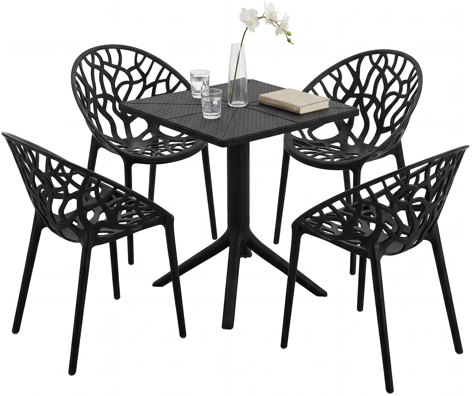 CLP Gartenmöbel-Set wetterfest Neriva, mit 4 Stühlen und quadratischem Tisch, 5-teilige Sitzgruppe für Garten, Terrasse und Balkon