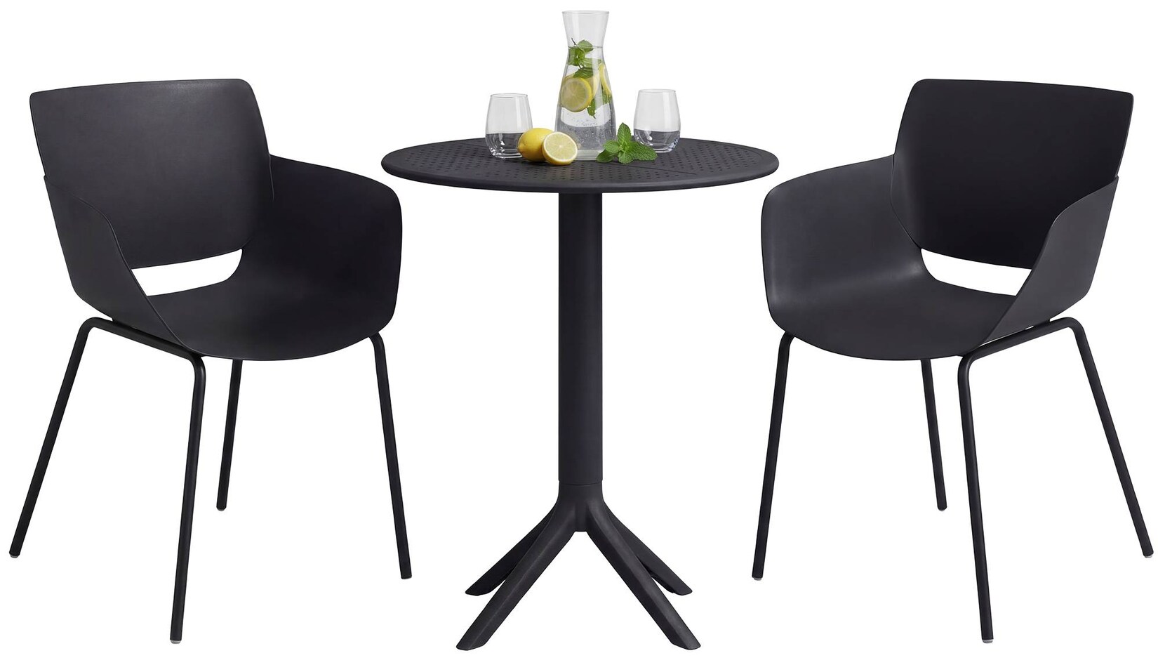CLP Gartenmöbel-Set wetterfest Siora, 2 Bistrostühle und Esstisch rund 60 cm, Sitzgruppe für Balkon, Terrasse und Garten