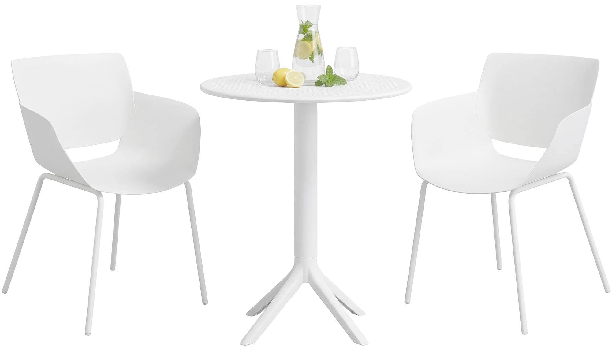 CLP Gartenm&ouml;bel-Set wetterfest Siora, 2 Bistrost&uuml;hle und Esstisch rund 60 cm, Sitzgruppe f&uuml;r Balkon, Terrasse und Garten 