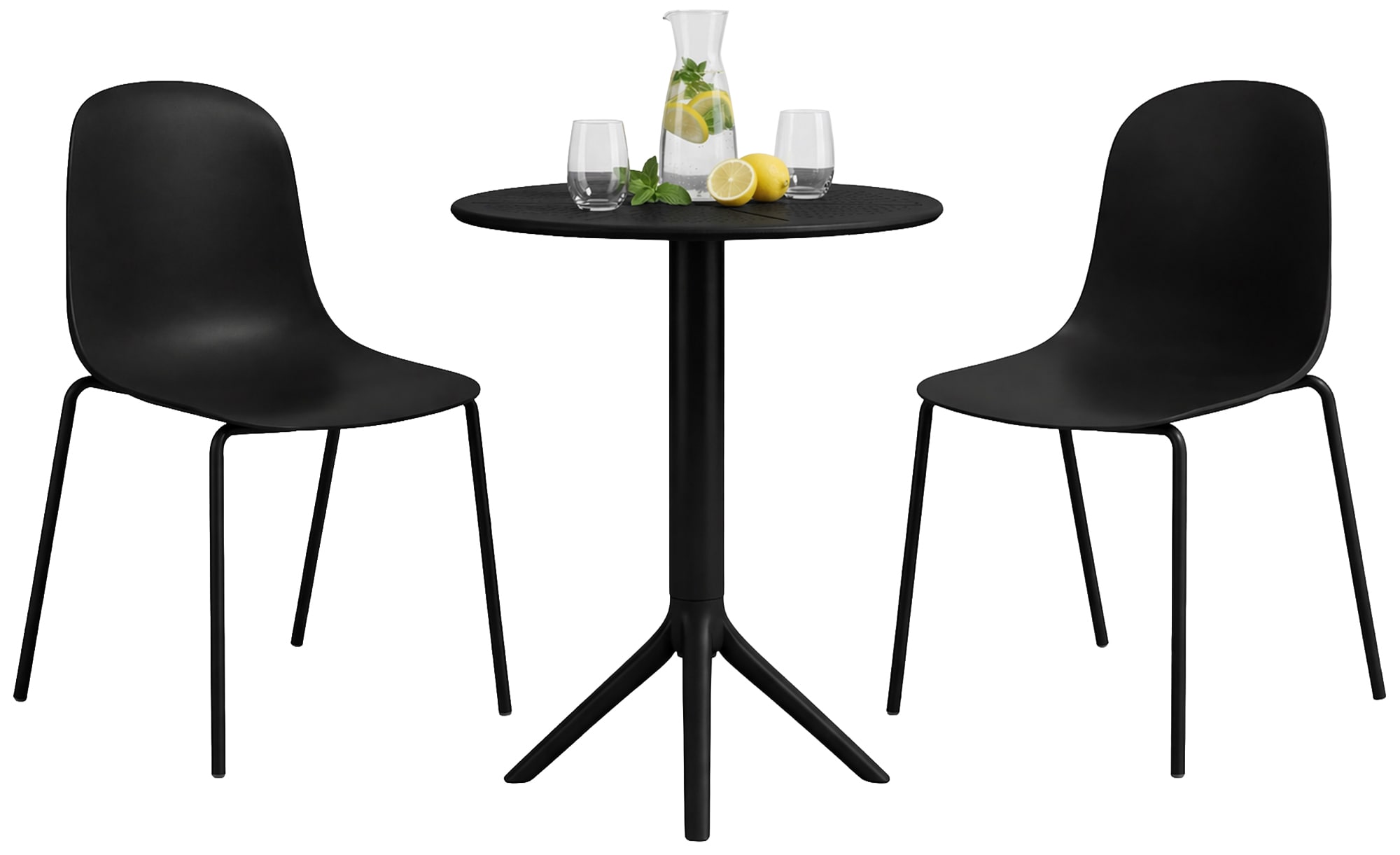 CLP Gartenm&ouml;bel-Set wetterfest Torin, mit 2 Stapelst&uuml;hlen und rundem Tisch 60 cm, Sitzgruppe ganzj&auml;hrig f&uuml;r Balkon, Terrasse und Garten 