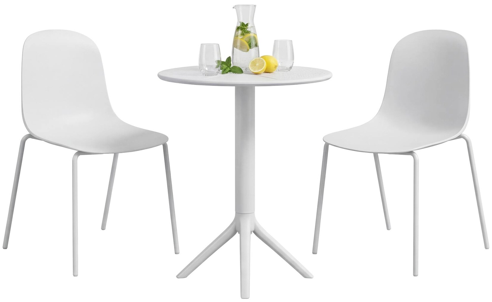 CLP Gartenmöbel-Set wetterfest Torin, mit 2 Stapelstühlen und rundem Tisch 60 cm, Sitzgruppe ganzjährig für Balkon, Terrasse und Garten