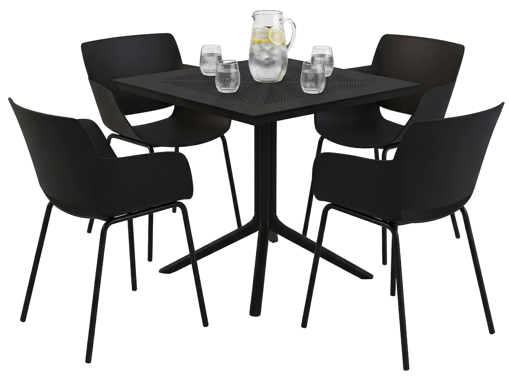 CLP Gartenmöbel-Set wetterfest Lirra, mit 4 Stühlen, quadratischem Tisch, 5-teilige Sitzgruppe für Garten, Terrasse und Balkon