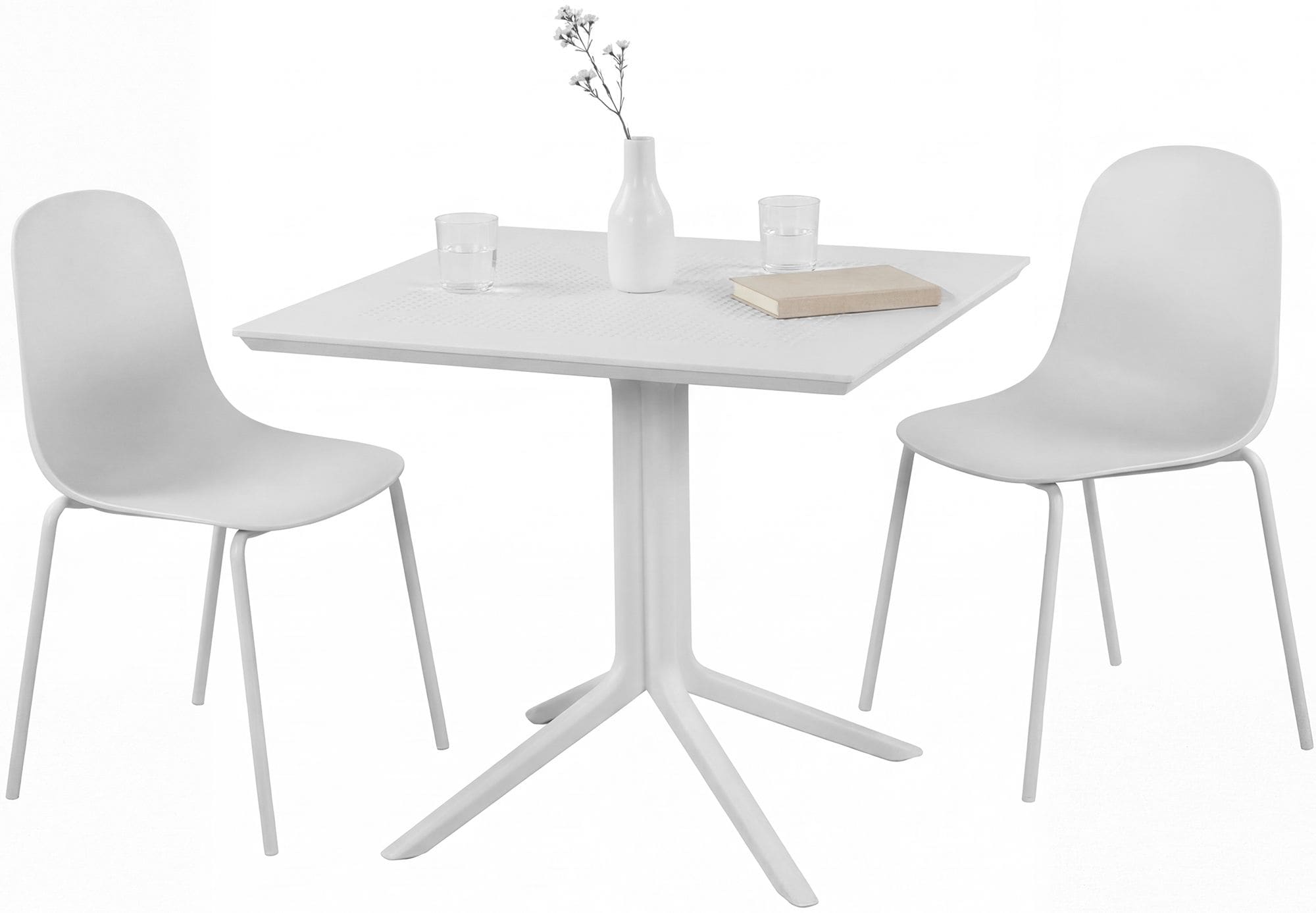 CLP Gartenm&ouml;bel-Set wetterfest Zeron, mit 2 Stapelst&uuml;hlen und quadratischem Esstisch 80x80cm, Sitzgruppe f&uuml;r Balkon, Terrasse und Garten 
