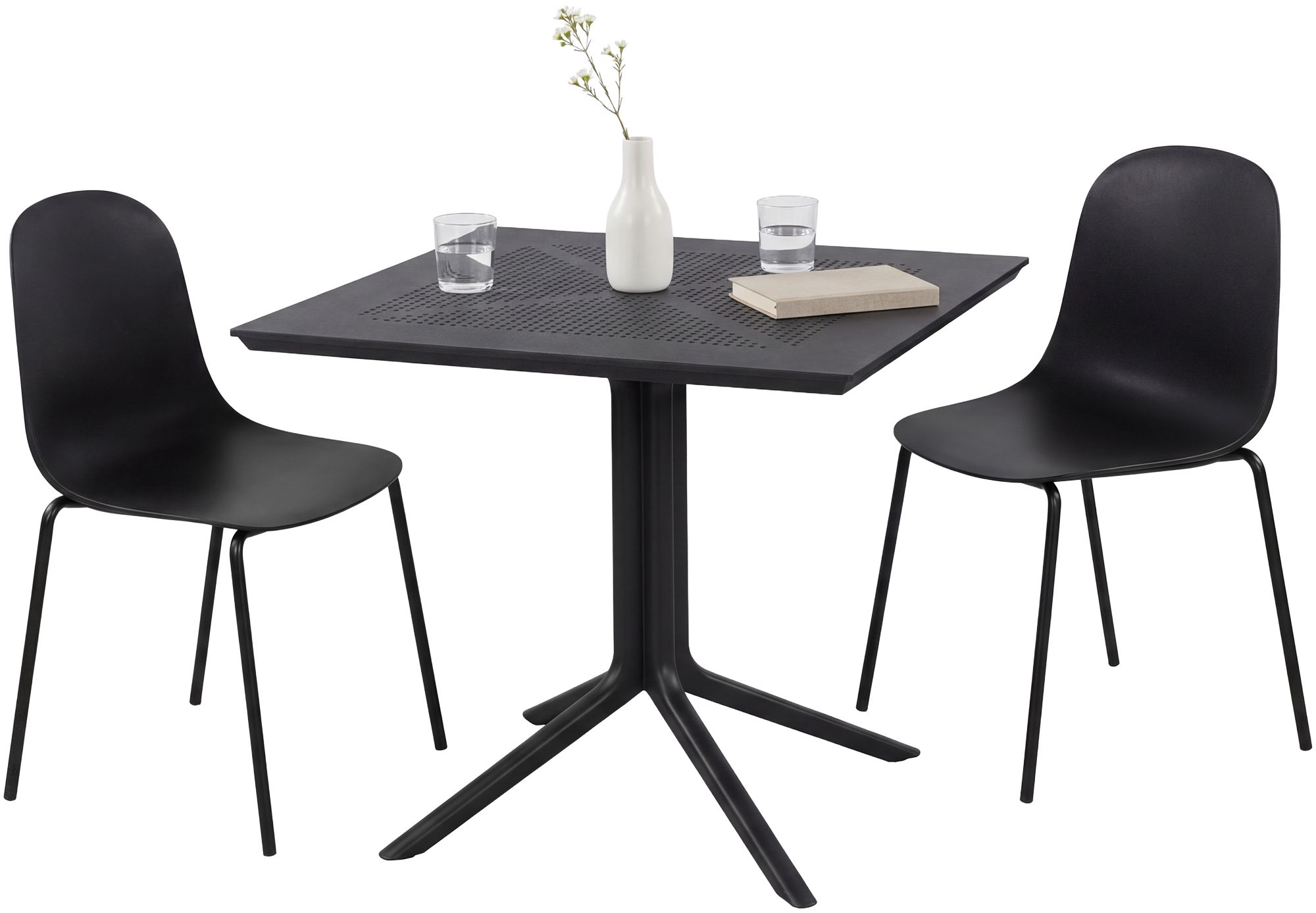 CLP Gartenm&ouml;bel-Set wetterfest Zeron, mit 2 Stapelst&uuml;hlen und quadratischem Esstisch 80x80cm, Sitzgruppe f&uuml;r Balkon, Terrasse und Garten 
