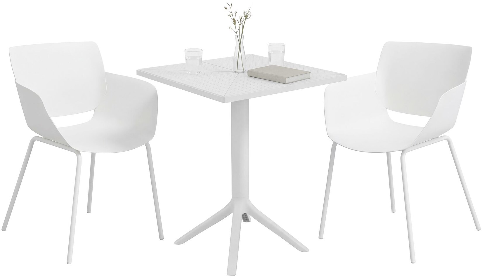 CLP Gartenmöbel-Set wetterfest Norva, mit 2 Stühlen im Lounge-Design und quadratischem Tisch, 3-tlg. Sitzgruppe für Garten, Terrasse & …