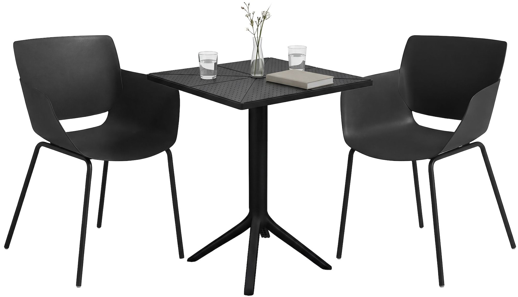 CLP Gartenmöbel-Set wetterfest Norva, mit 2 Stühlen im Lounge-Design und quadratischem Tisch, 3-tlg. Sitzgruppe für Garten, Terrasse & …