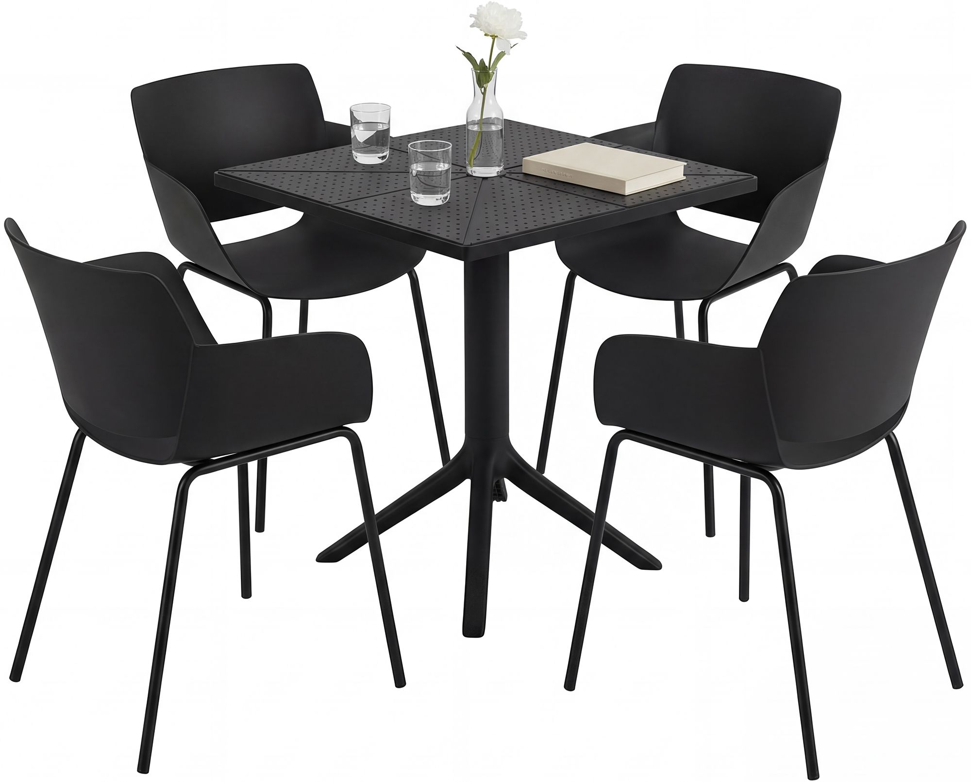 CLP Gartenm&ouml;bel-Set wetterfest Norva, mit 4 St&uuml;hlen im Lounge-Design und quadratischem Tisch, 5-tlg. Sitzgruppe f&uuml;r Garten, Terrasse & Balkon 