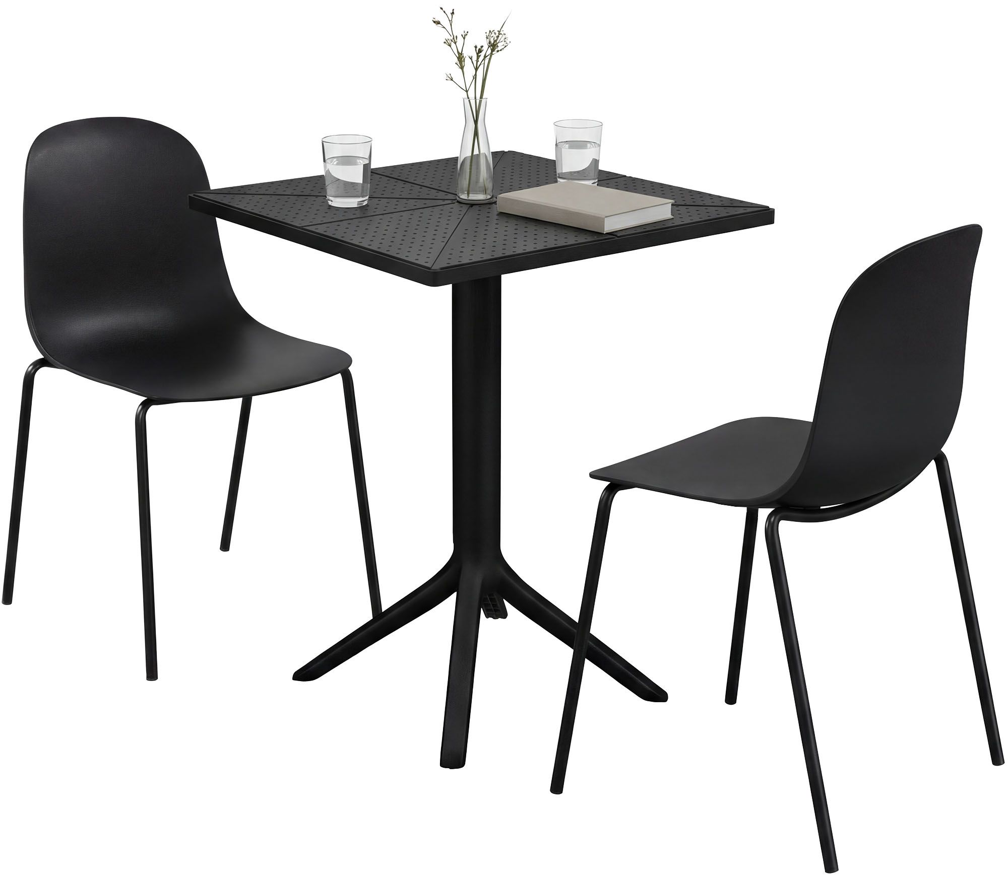 CLP Gartenm&ouml;bel-Set wetterfest Nerra, 2 Stapelst&uuml;hle und quadratischer Gartentisch, ergonomisch, 3-teilige Sitzgruppe stapelbar 