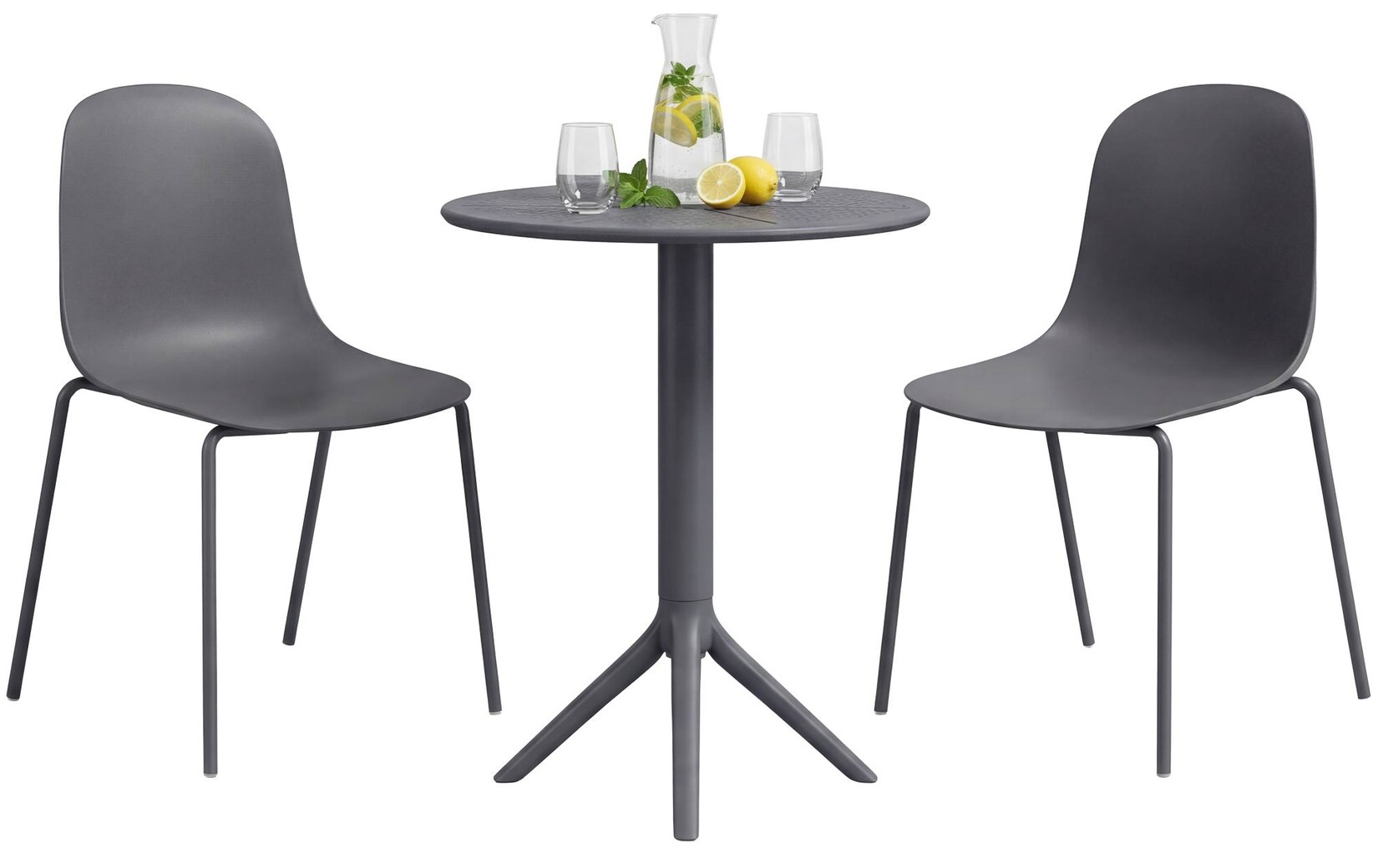 CLP Gartenmöbel-Set wetterfest Torin, mit 2 Stapelstühlen und rundem Tisch 60 cm, Sitzgruppe ganzjährig für Balkon, Terrasse und Garten