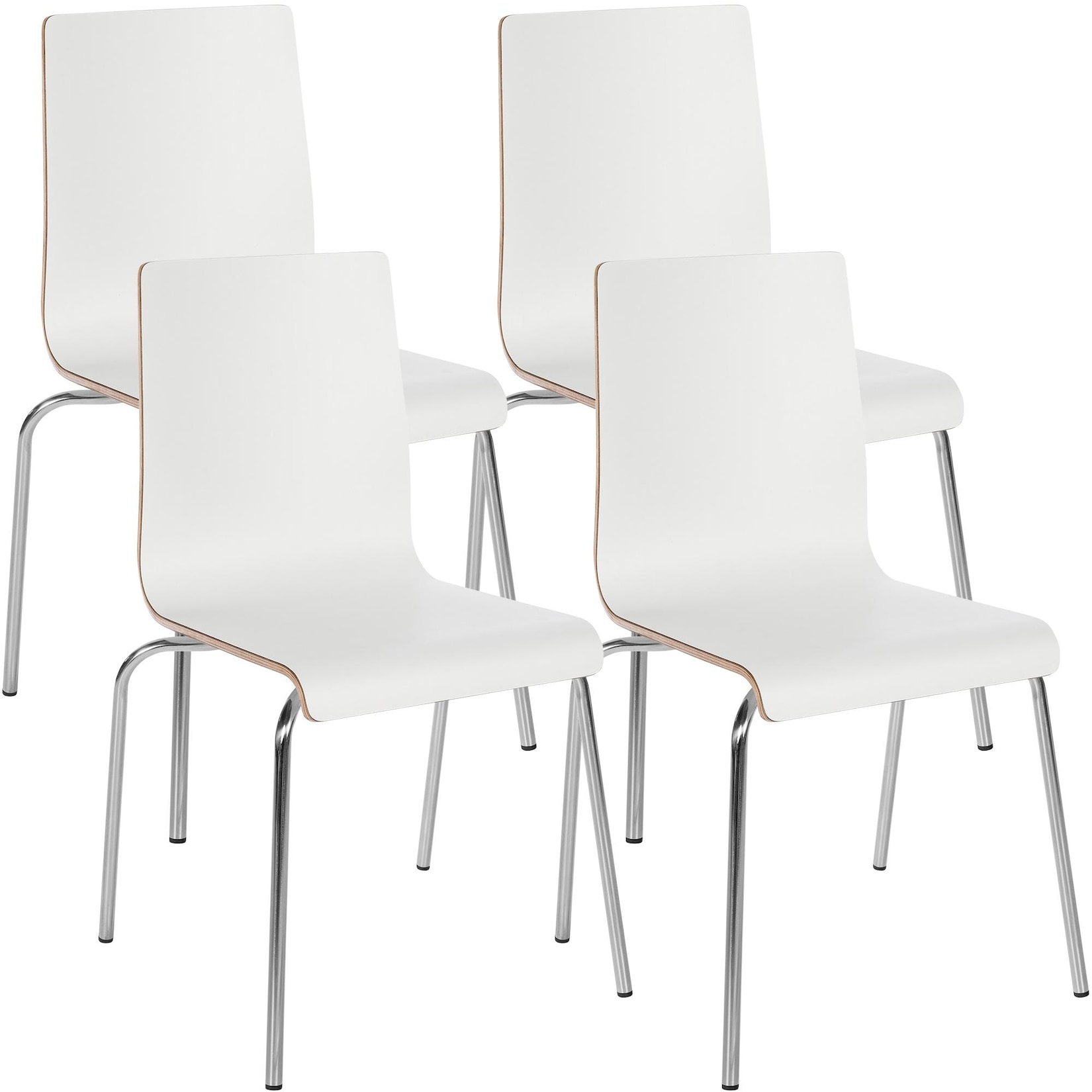 CLP Stuhl 4er Set stapelbar Gahanna, Stapelstühle aus Formholz mit HPL-Laminat, Stahlgestell verchromt belastbar bis 150 kg, Esszimmer und …