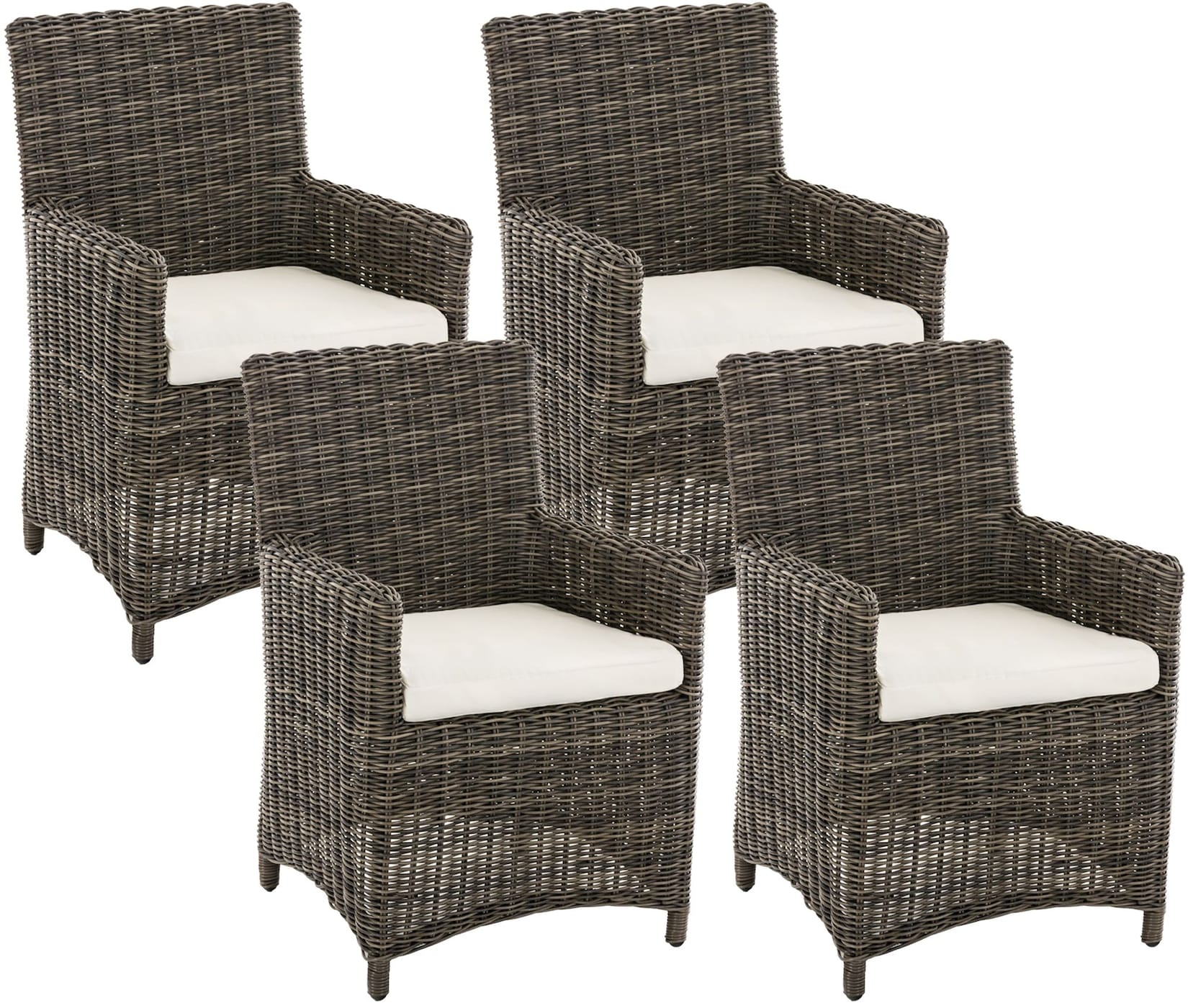 CLP Gartenstuhl 4er Set Fontana, Polyrattan Gartenstühle, Hochlehner mit Sitzkissen, Wetterfeste Garten-Sessel mit Armlehnen, Outdoor …