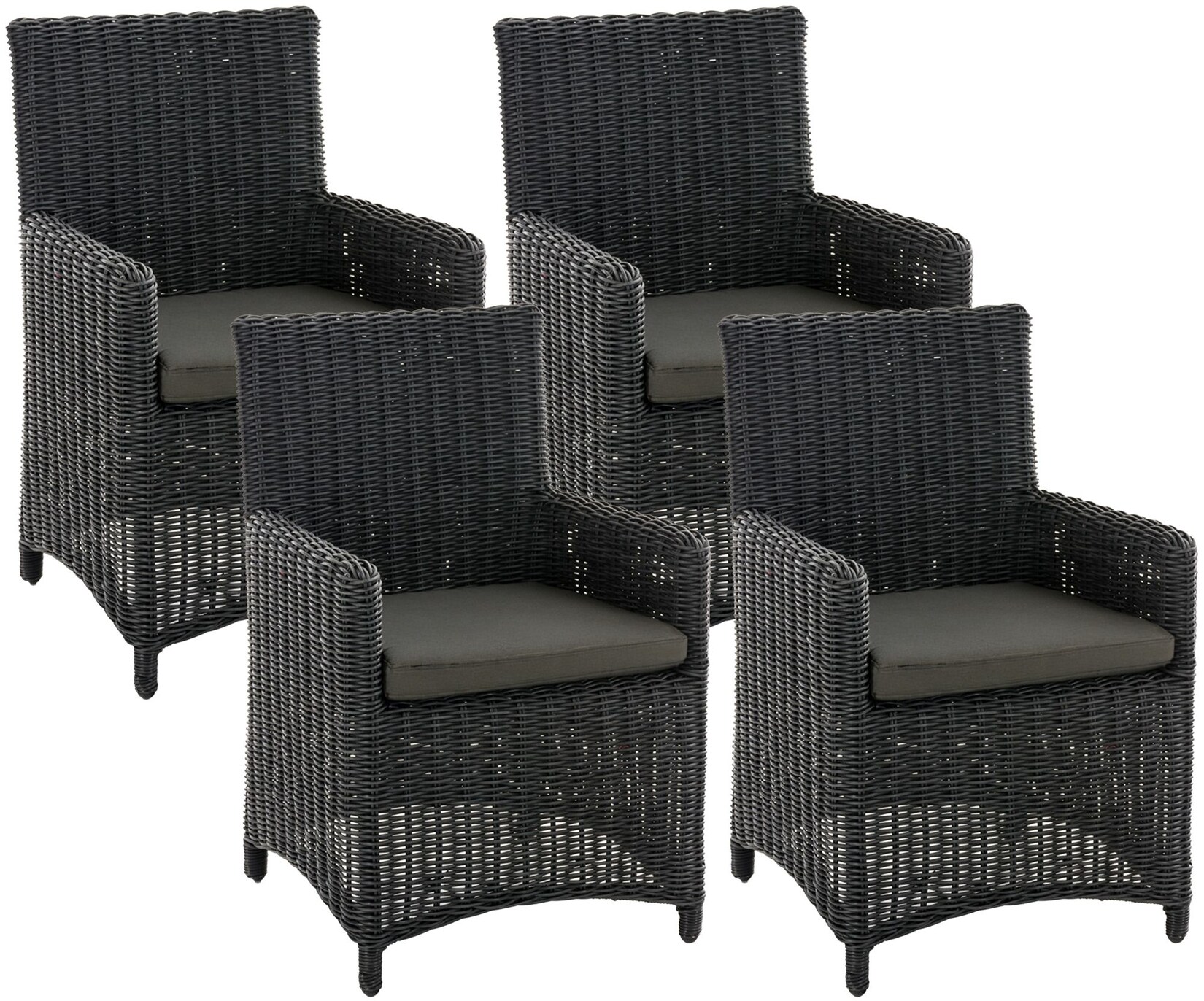 CLP Gartenstuhl 4er Set Fontana, Polyrattan Gartenstühle, Hochlehner mit Sitzkissen, Wetterfeste Garten-Sessel mit Armlehnen, Outdoor …