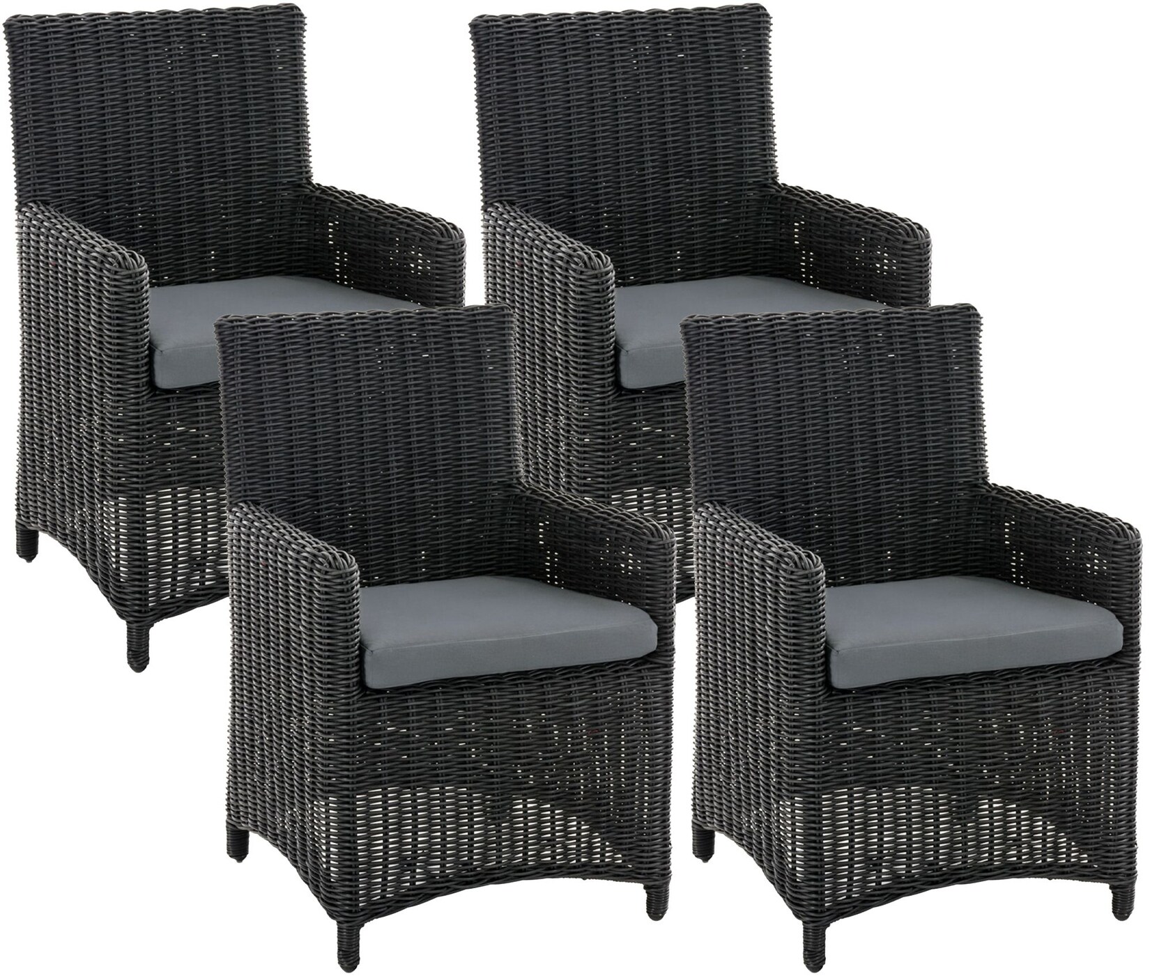 CLP Gartenstuhl 4er Set Fontana, Polyrattan Gartenstühle, Hochlehner mit Sitzkissen, Wetterfeste Garten-Sessel mit Armlehnen, Outdoor …